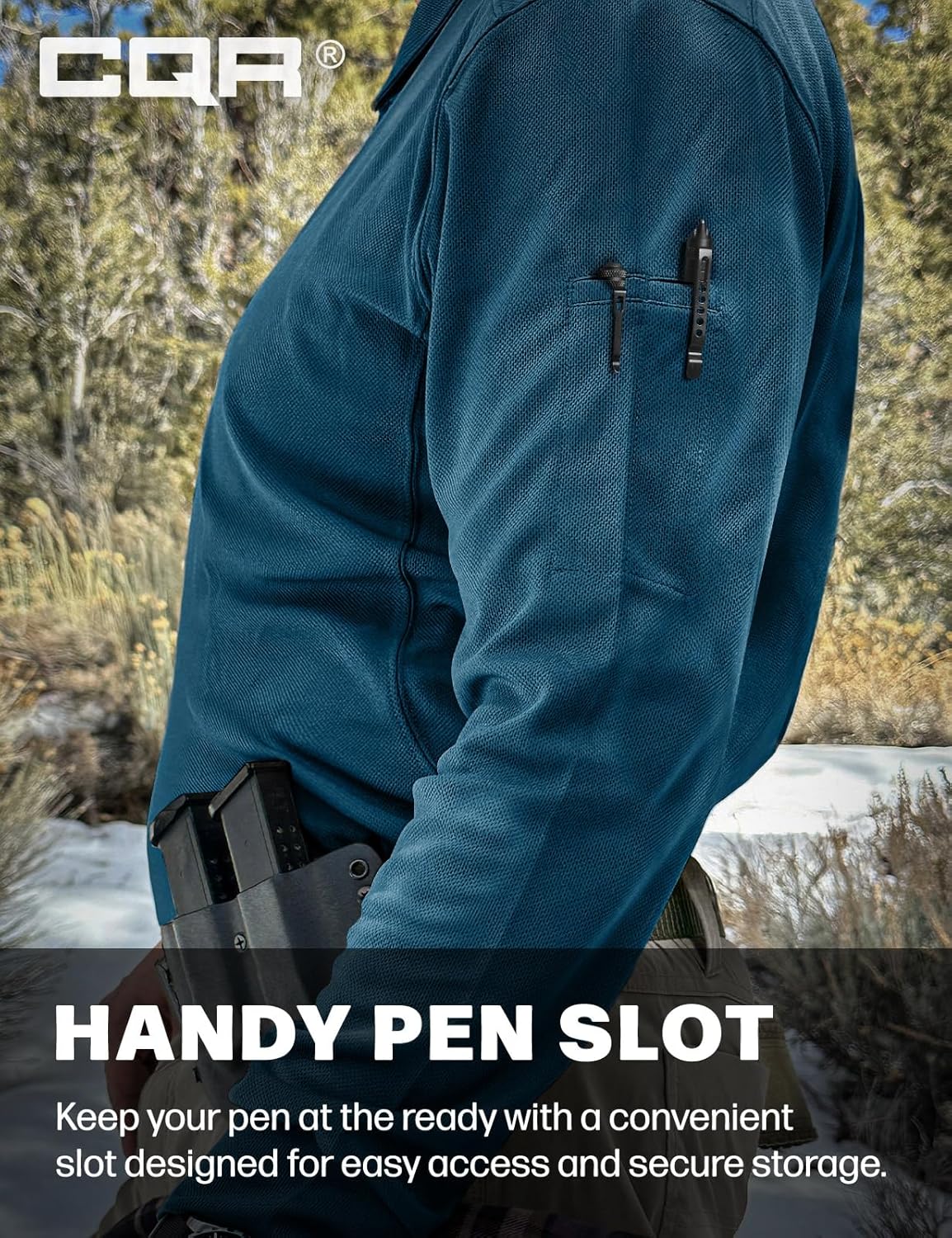 CQR Men's Polo Shirt, Long Sleeve Tactical Shirts, Outdoor UPF 50+ Pique Shirt, Dry Fit Lightweight Golf Shirts