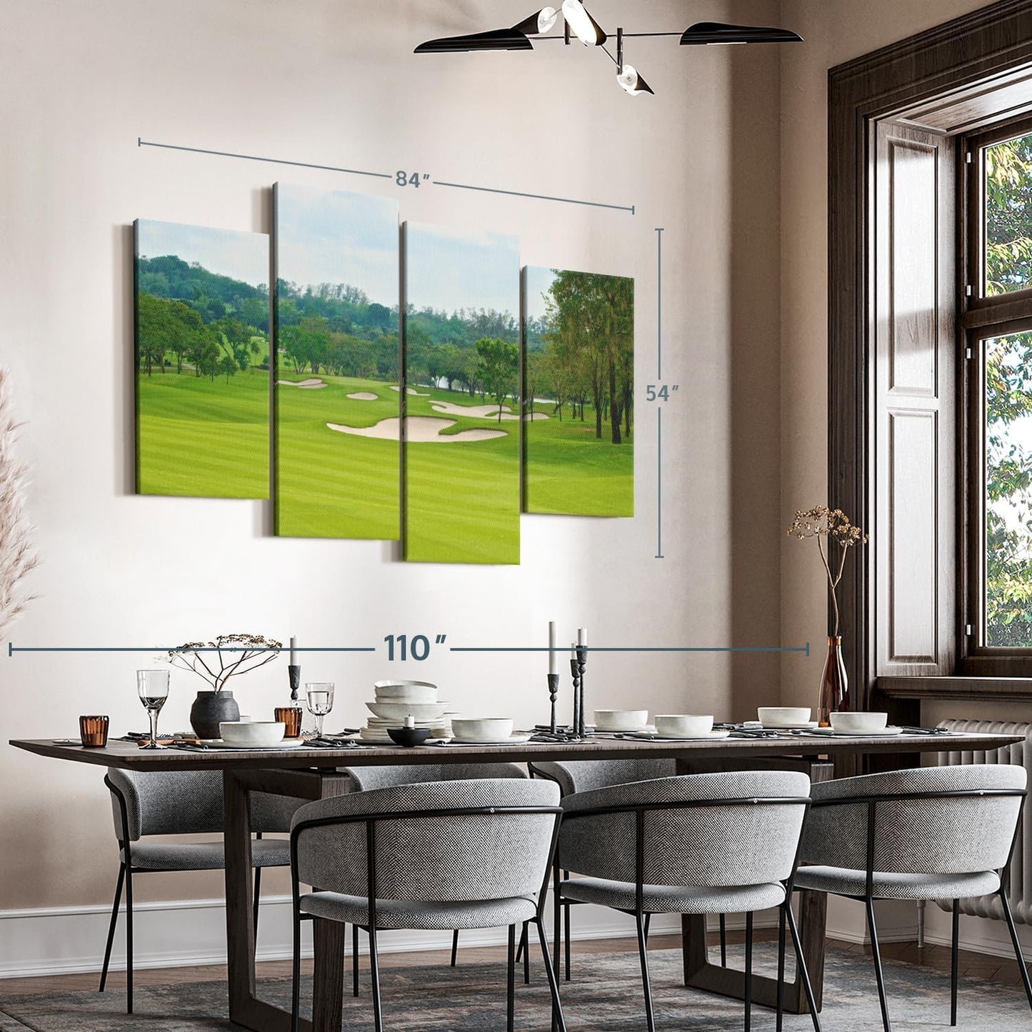 Elephant Stock Beautiful Golf Course Wall Art - Horizontal Canvas - 4-Piece Living Room Wall Decor - Tree Photography Canvas Print - Green and Blue Decor for Wall - 84" X 54"
