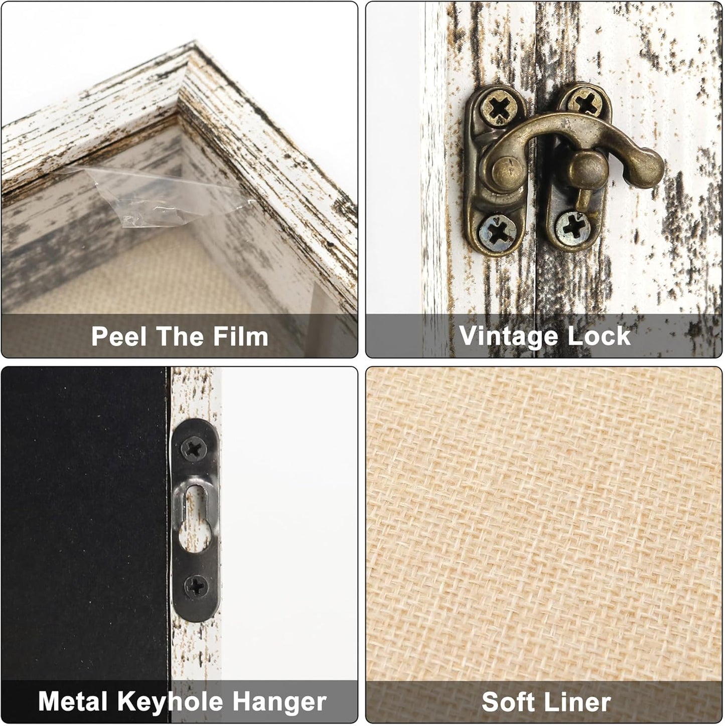 GraduatePro Shadow Box Frame 16x20 Display Case with Linen Back, Plexiglass Window Door with Hinge, Picture Frame Wedding Bouquet Memorabilia Medals Photos Memory Box for Keepsakes Rustic White