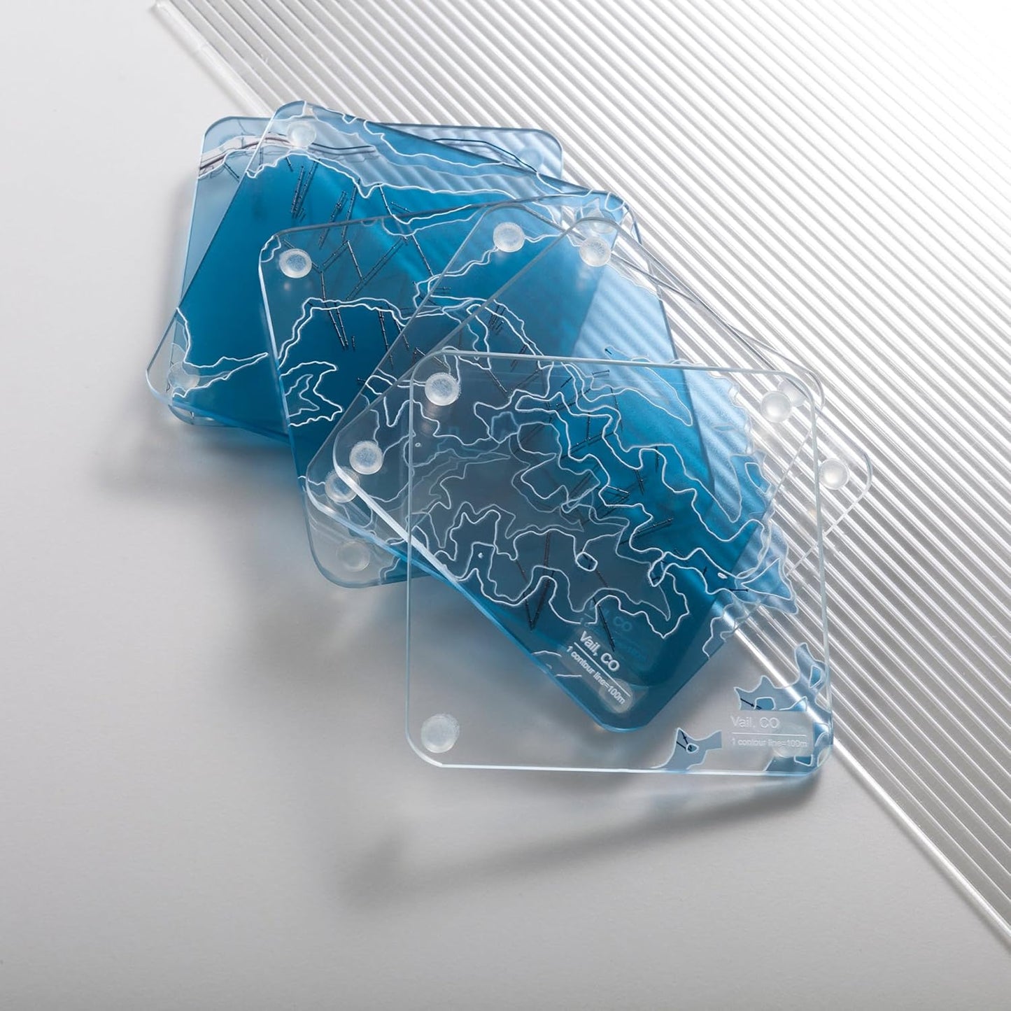 Vail, CO 3D Contour Map Glass Drink Coasters of Mountains, Ski Resort, Set of 6 with Holder, Housewarming Birthday Gifts, Home Decor