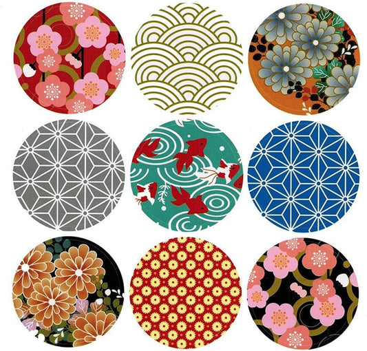 ALIMITOPIA Japan Style Sealing Sticker,Round Japanese Traditional Pattern Self-Adhesive Universal Sealing Paster Gift Packing Decorative Labels Envelope Seals(10 Sheets,90pcs)