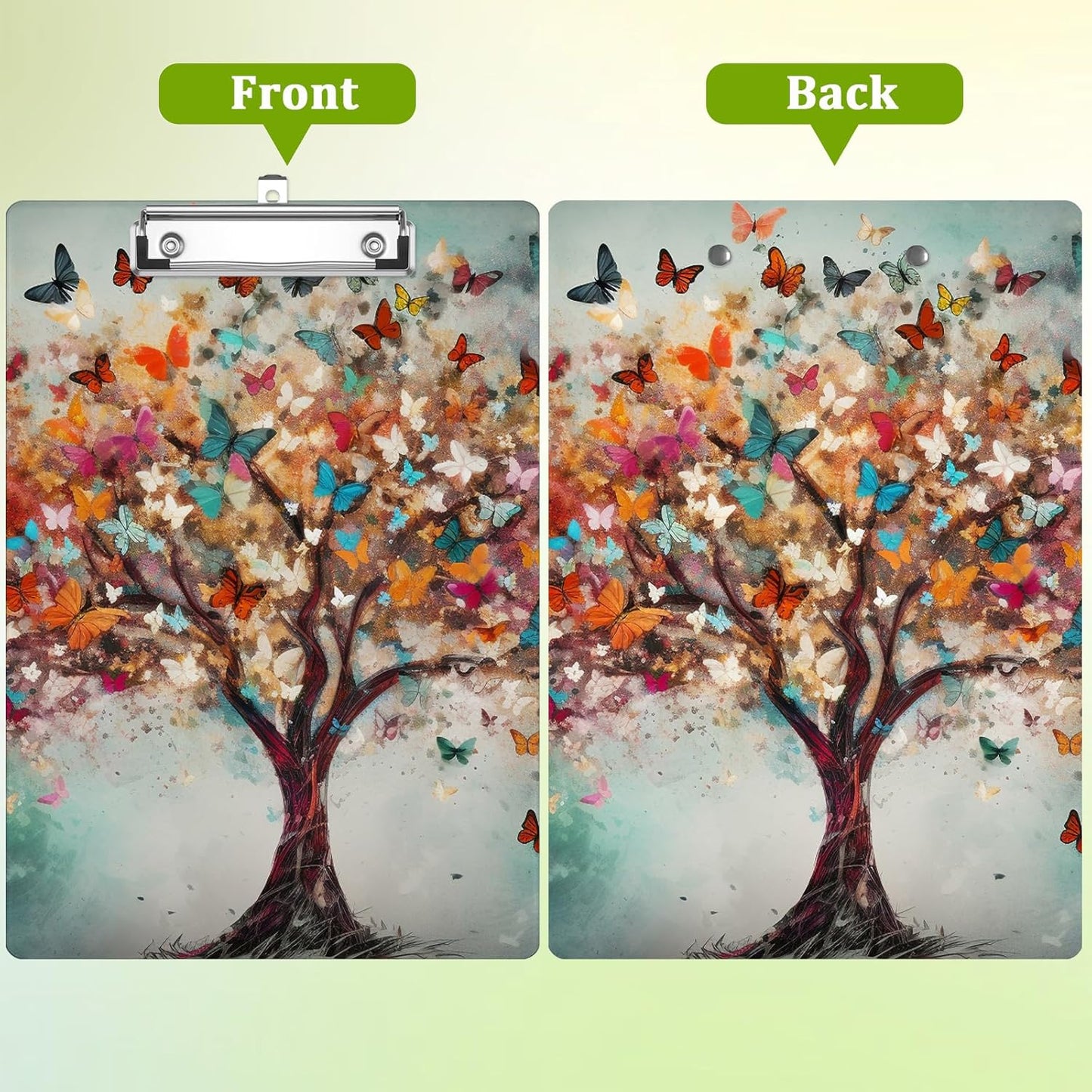 Colorful Blossoming Tree Clipboard,Decorative Acrylic Clipboard with Low Profile Metal Clip for Office,School,Teachers,Students Standard Letter Size 9x12.5
