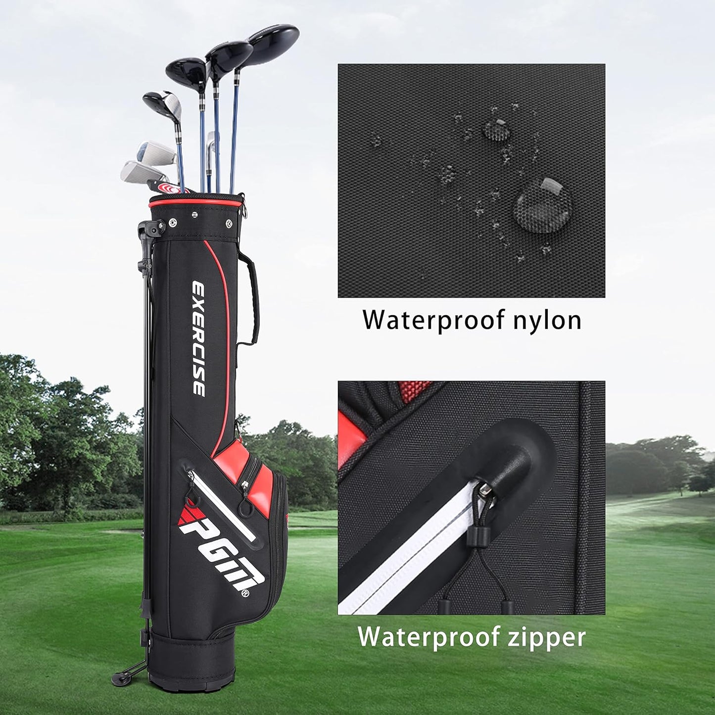 PGM Sunday Golf Stand Bag for Women and Men - Easy Carry Pitch Lightweight Golf Stand Bag with Cooler Pouch and Valuables Pocket for Driving Range Par 3 Executive Courses