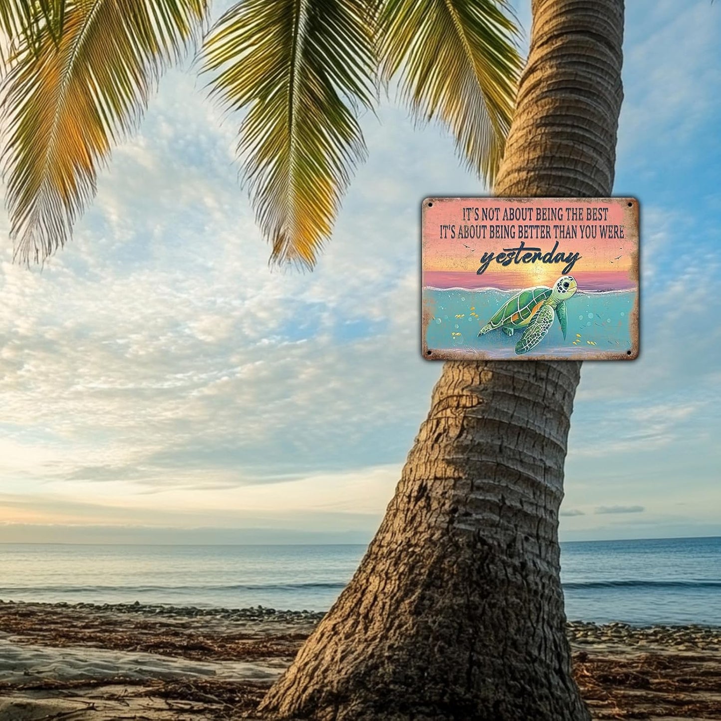 Vintage Sea Turtle Poster Metal Sign It's Not About Being The Best Sign Funny Retro Sign Restaurant Home Man Cave Wall Decor Signs 12x16 Inch