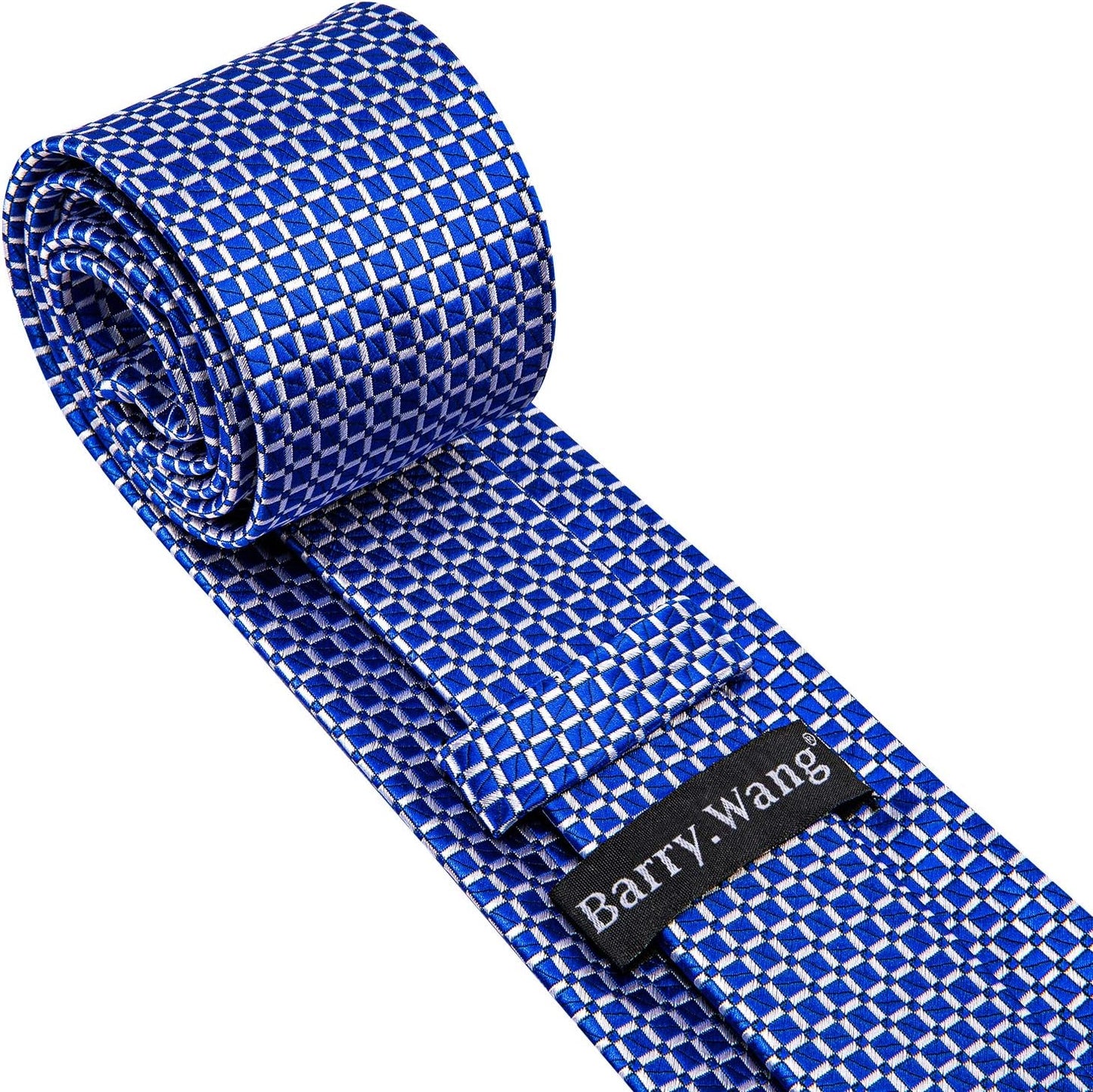 Barry.Wang Designer Classic Ties for Men Set Formal Pocket Square Cufflink Check Plaid