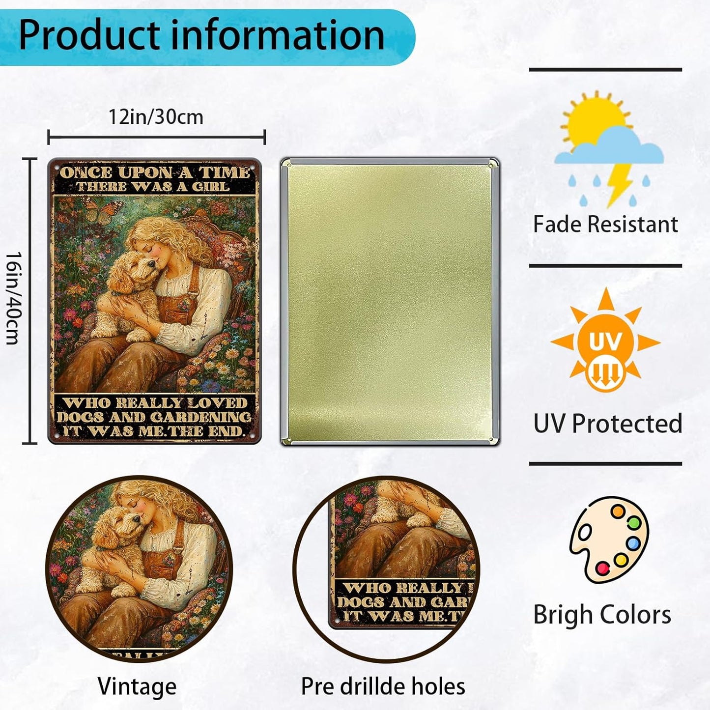 Funny Garden Decor Gardening Sign There was A Girl Who Really Loved Dogs Vintage Metal Tin Sign Wall Decor for Garden Outdoor Yard Farmhouse 12x16 Inch