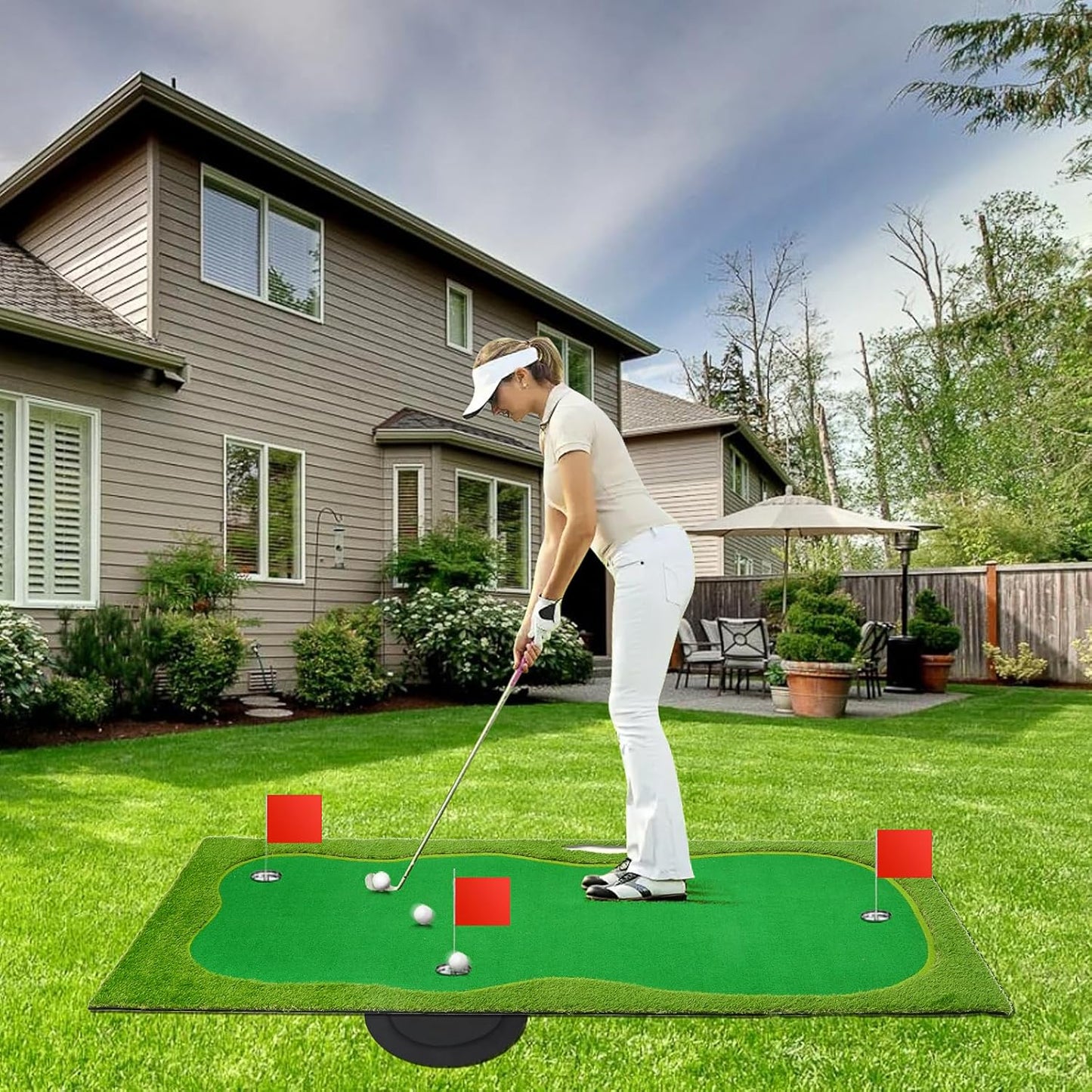 Nice C Putting Green Indoor, Putting Green, Golf Simulators for Home, Golf Putting Mat, Putting Mat Putting Green Outdoor, Challenge Putting Cup, 3 Holes, Flags, and Slope