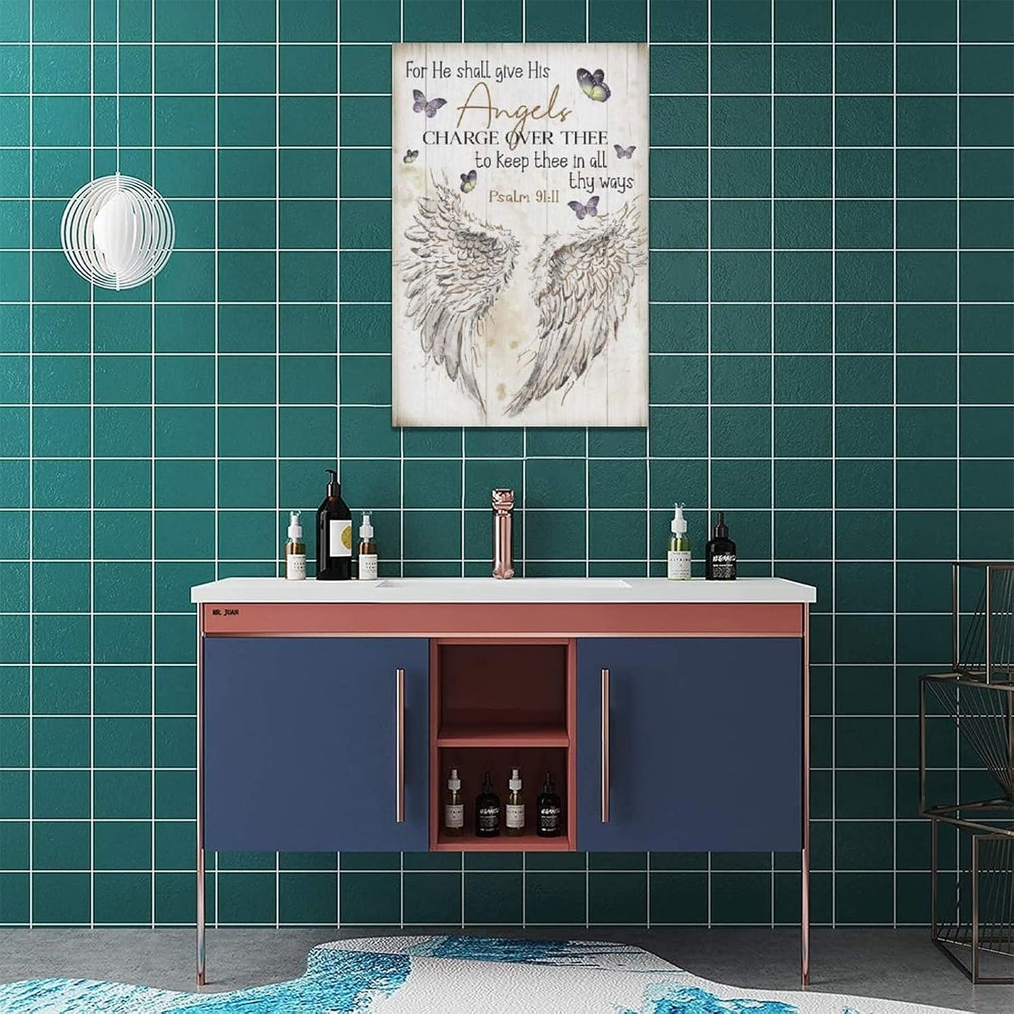 Scripture Psalm 91 Wall Art Christian Angel Wings Pictures Wall Decor Bible Verse Canvas Painting Print Artwork Abstract Modern Home Decorations Framed Ready to Hang for Office Living Room 16"x24"