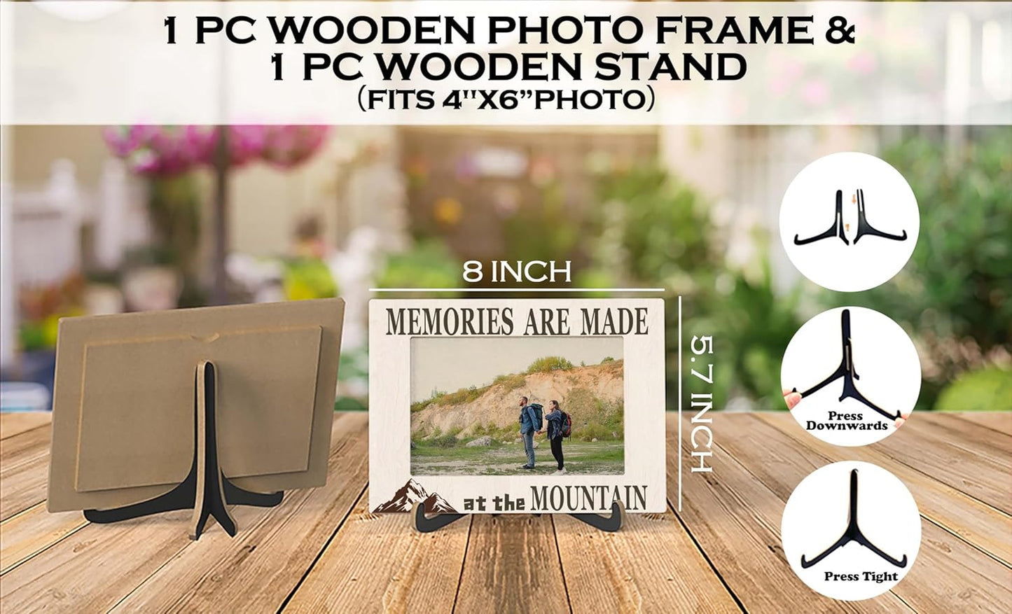 Mountain Photo Frame - Landscape Wooden Tabletop Picture Frame with Stand - Gifts For Nature Lover - Camping Gifts for Family Friends Colleagues - Home Office Desk Decor -A55