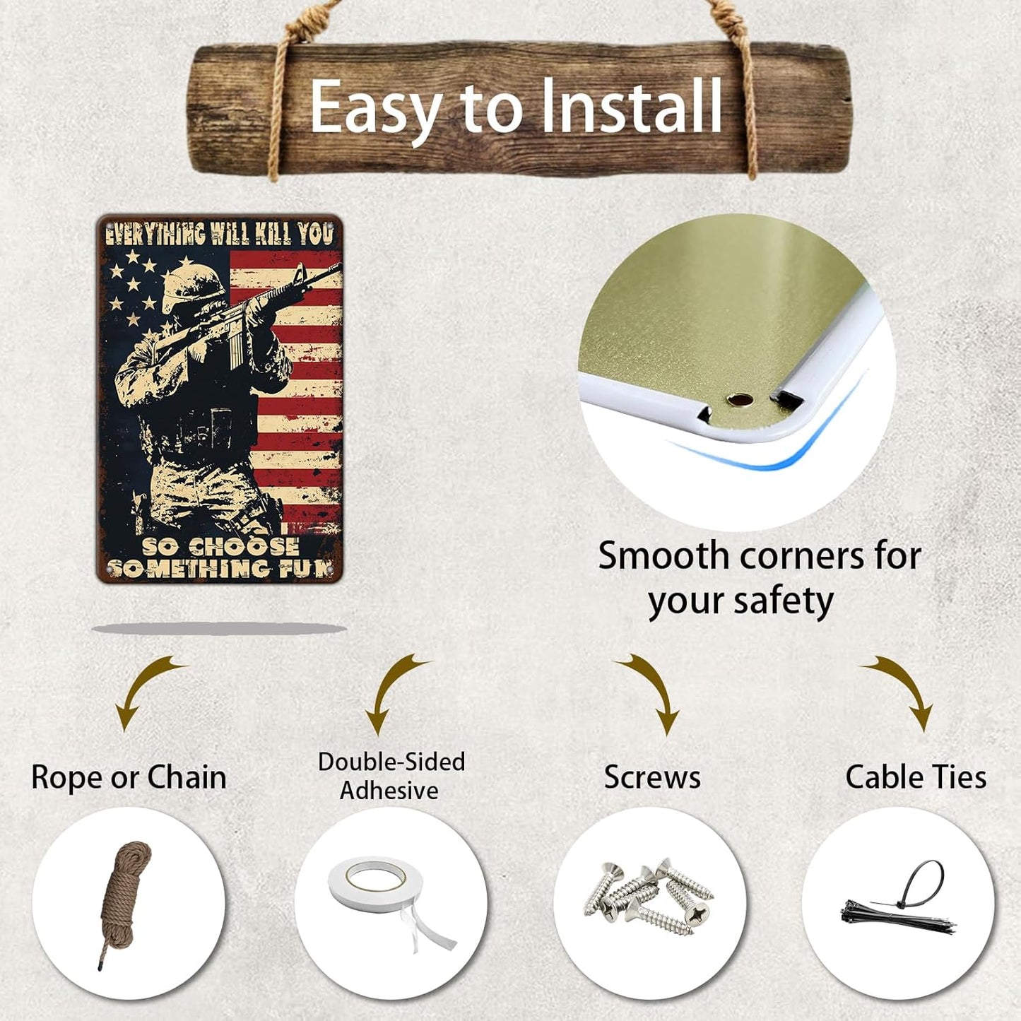 Memorial Day Metal Tin Sign U.S Army Everything Will Kill You So Choose Something Fun Aluminium Sign Veteran Metal Poster 12x8 Inch Home Kitchen Garage Man Cave Coffee Bar Wall Decor