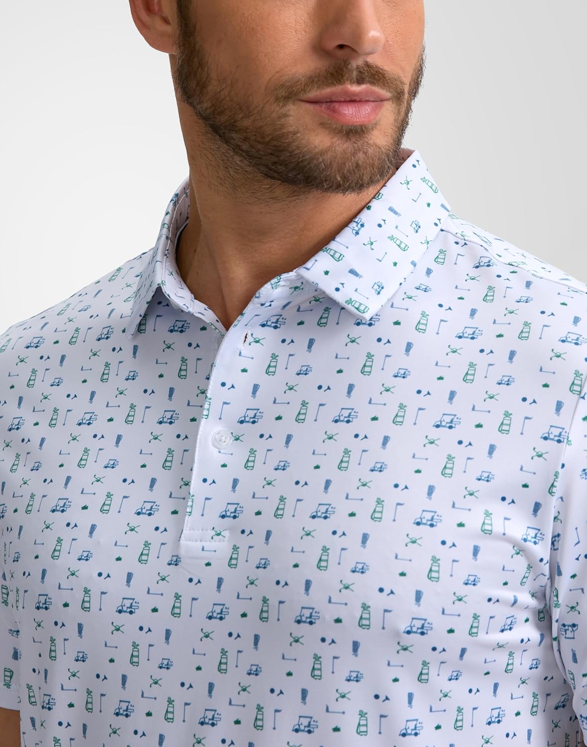 Obla Mens Golf Polo Shirts Short Sleeve Dry Fit Performance Moisture Wicking Casual Print Collared Golf Shirts for Men