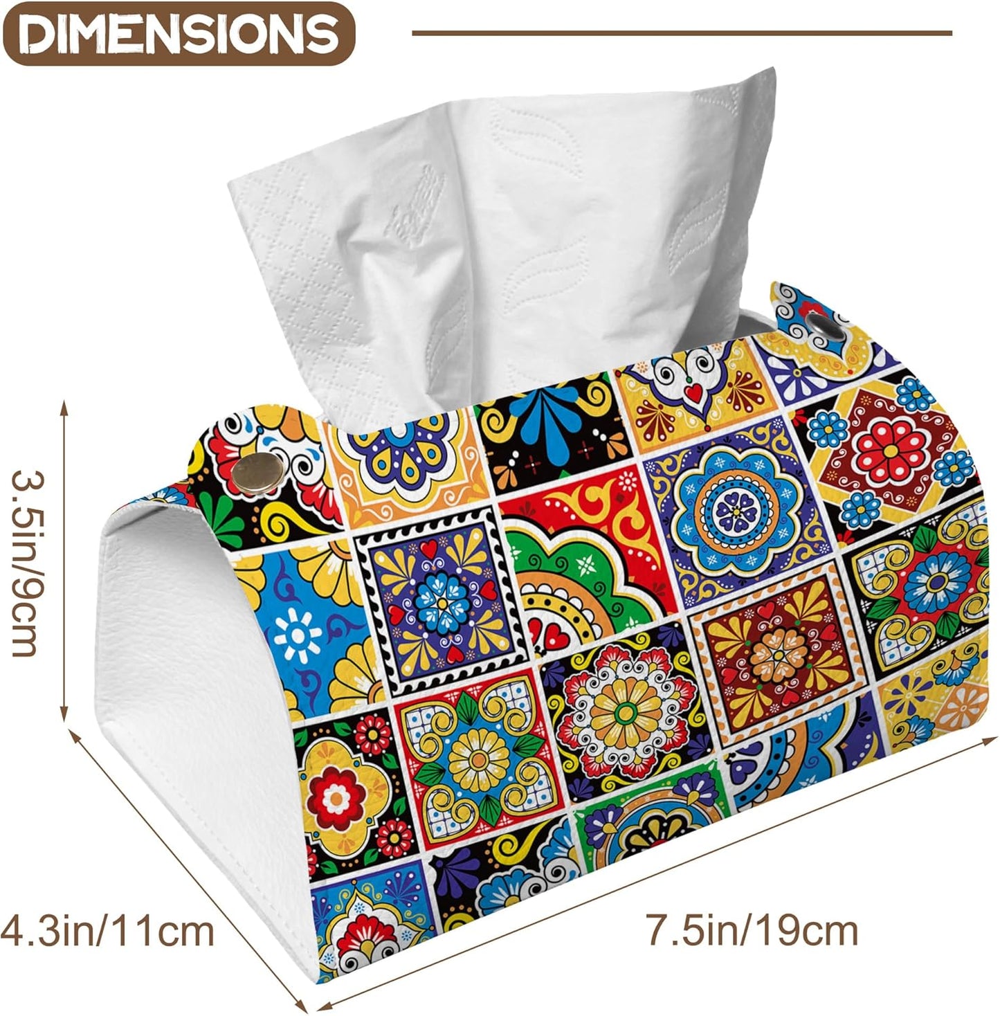 Talavera Mexican Tiles Tissue Box Cover Holder – Rectangular Tissue Organizer, Decorative Napkin Box Case for Home, Office & Car