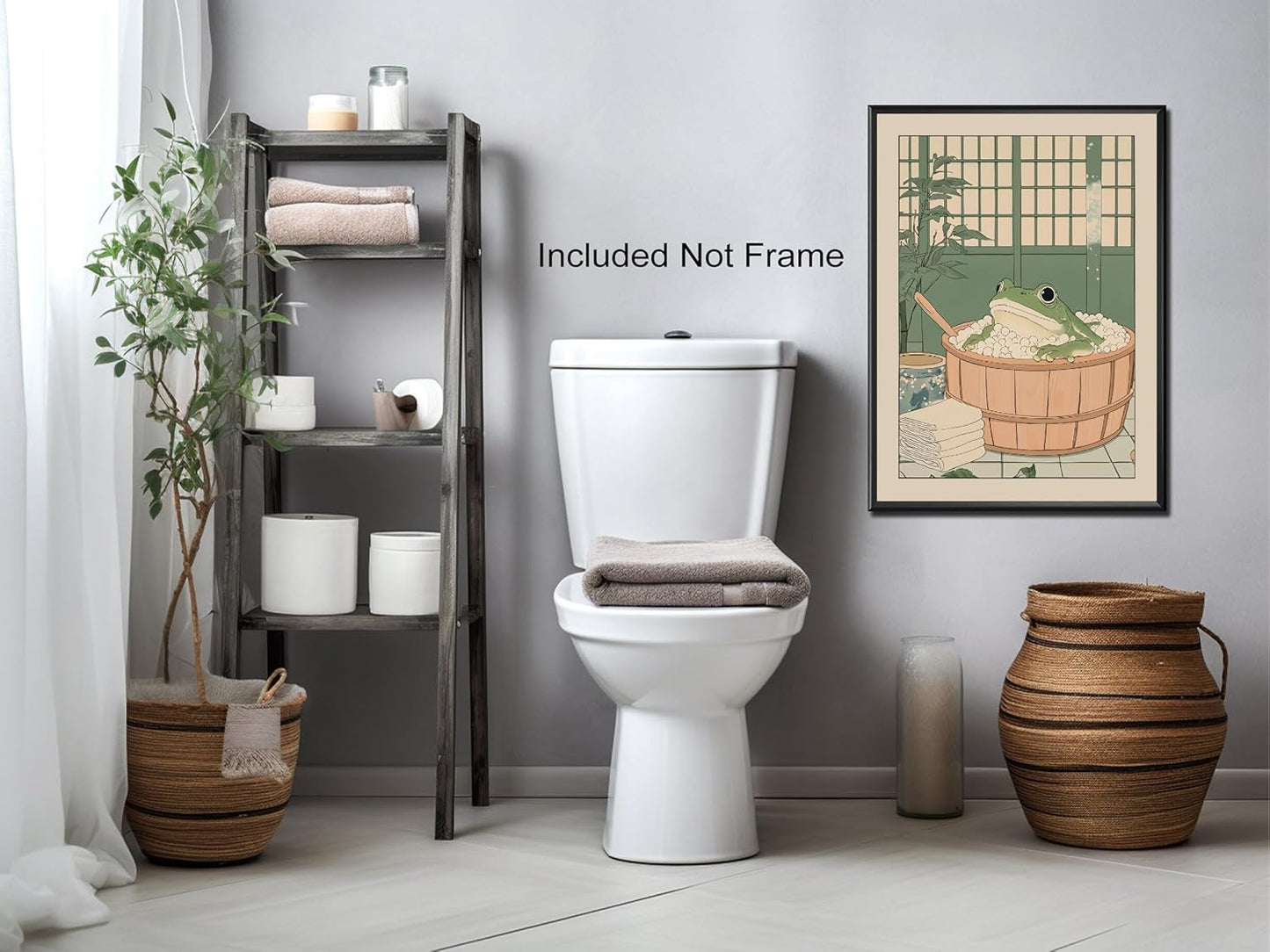 Funny Bathroom Wall Art Japanese Aesthetic Frog in a Bathtub Posters Cute Animal Canvas Prints Vintage Neutral Minimalist Wall Decor for Apartment Dorm 16x24in Unframed