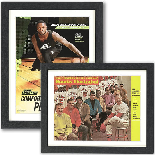 JupDec Sports Magazine Frame 2 Pack, Premium Wood Display Case for 8" x 10.5" Magazines, Wall Mount or Tabletop Stand, Layered Design with Positioning Mat, Perfect for Sports Fans & Home Decor, White