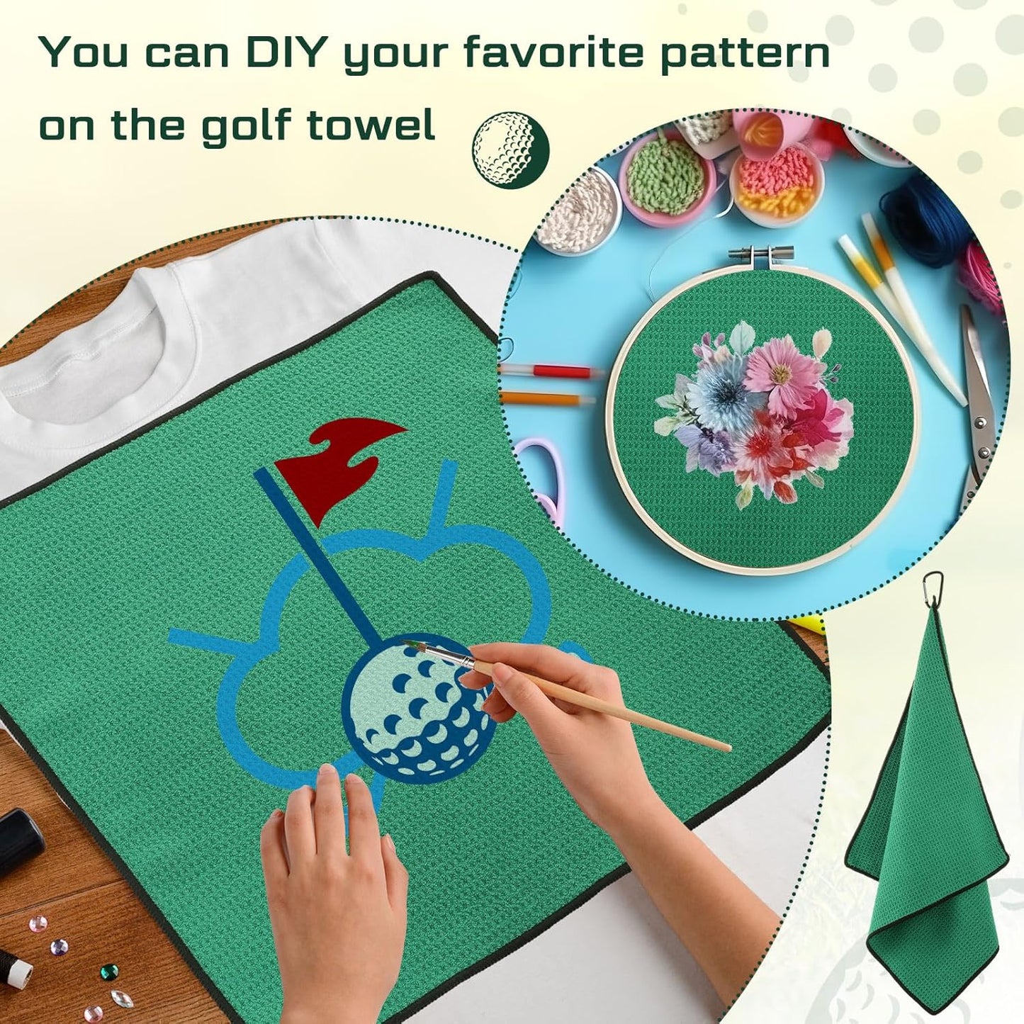 Batiyeer 30 Pcs Bulk Golf Towels for Golf Bags 16'' x 16'' Microfiber Fabric Golf Towel Waffle Pattern with Clip for Bags Men Mini Tournament Fitness Yoga Camping(Green)