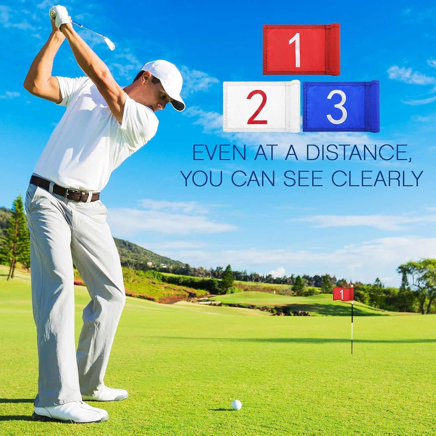 3 Pieces Golf Flag with Tube Inserted, 420D Nylon Mini Flags for Putting Green, Yard, Indoor Outdoor Backyard Garden, Portable, Numbered, 8 x 6 Inch