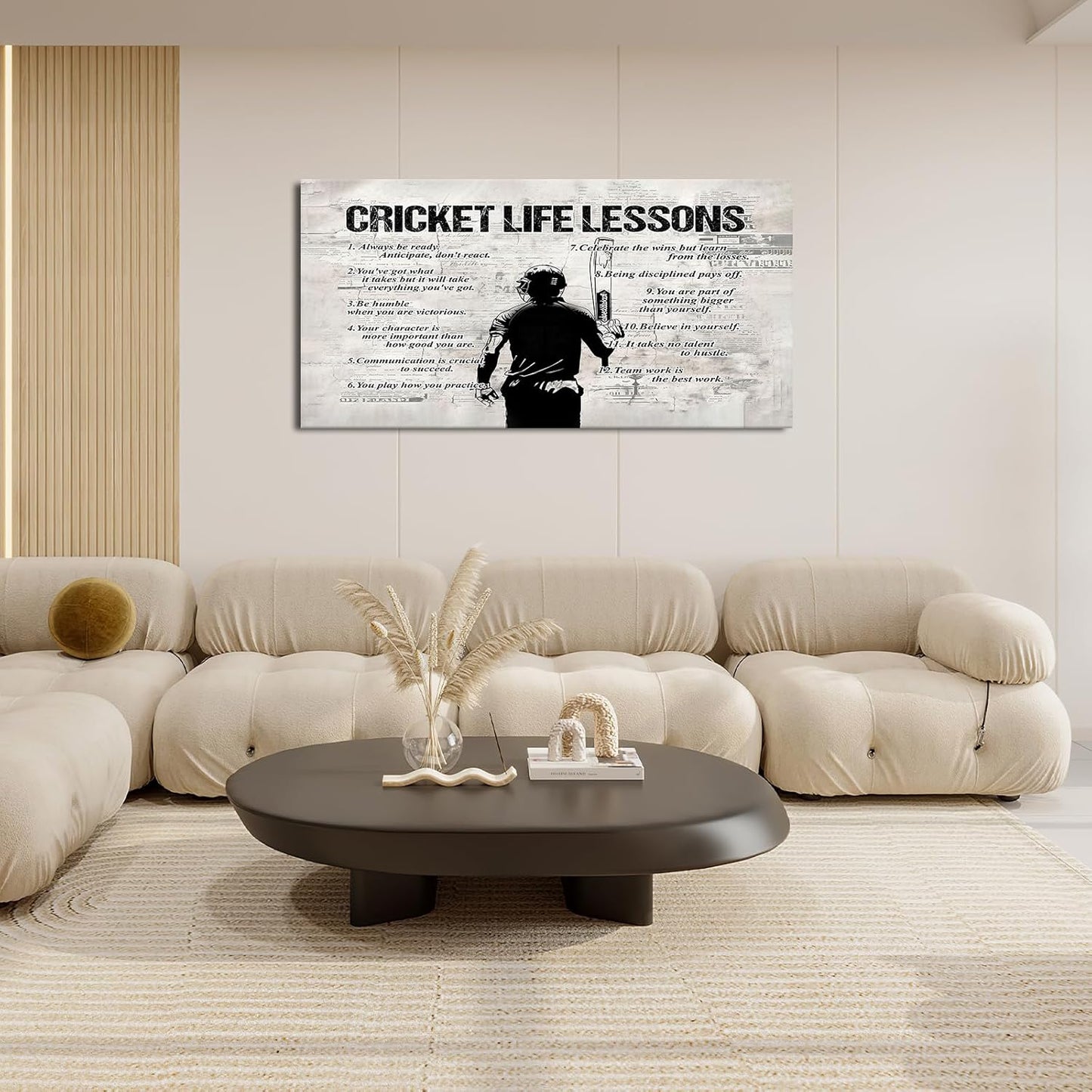 Cricket Sports Wall Art for Living Room Large Size Cricket Life Lessons Wall Decor Cricket Sign Retro Canvas Prints Inspirational Pictures Painting Artwork Home Decoration Master Bedroom Gym 60"X30"
