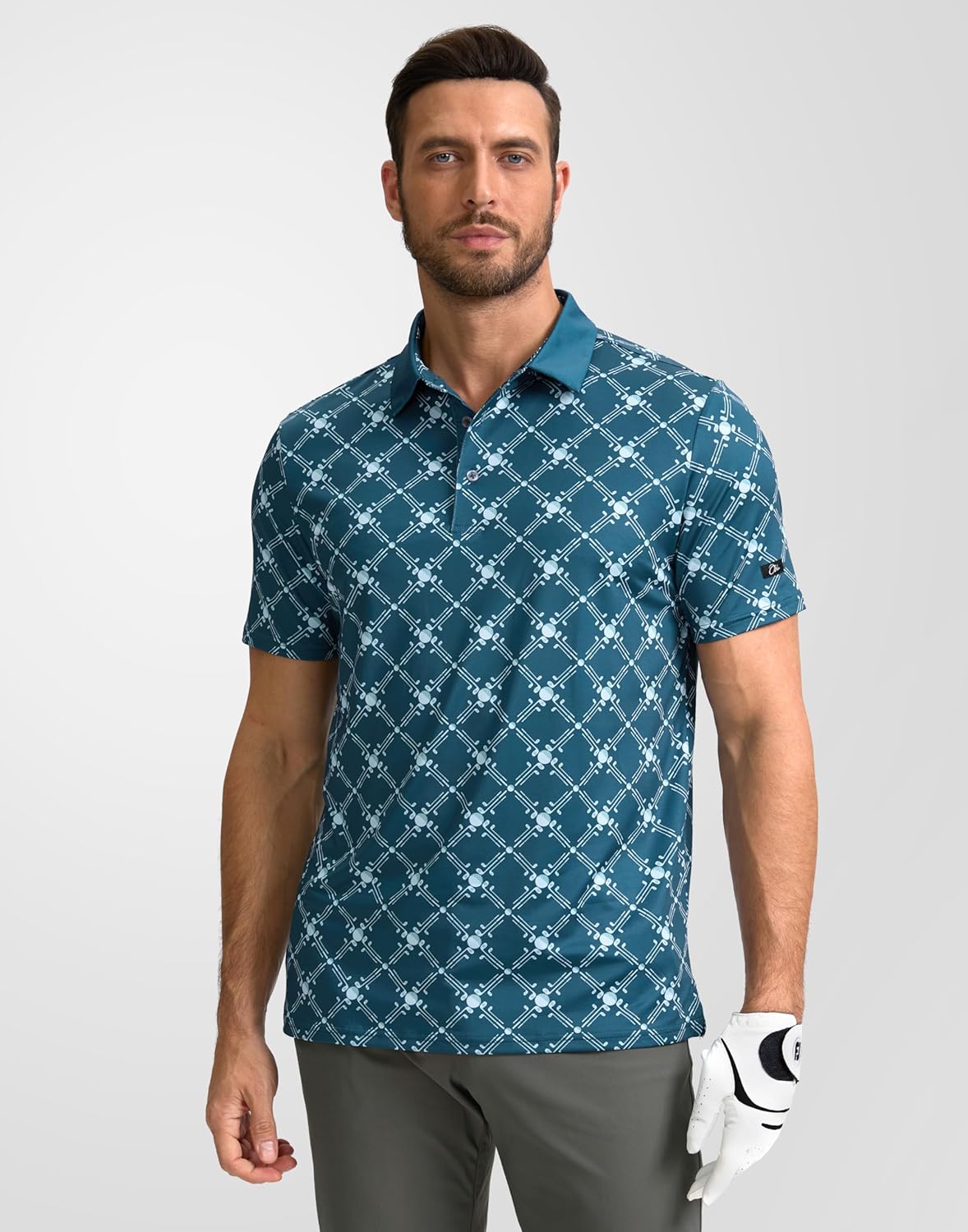 Obla Mens Golf Polo Shirts Short Sleeve Dry Fit Performance Moisture Wicking Casual Print Collared Golf Shirts for Men