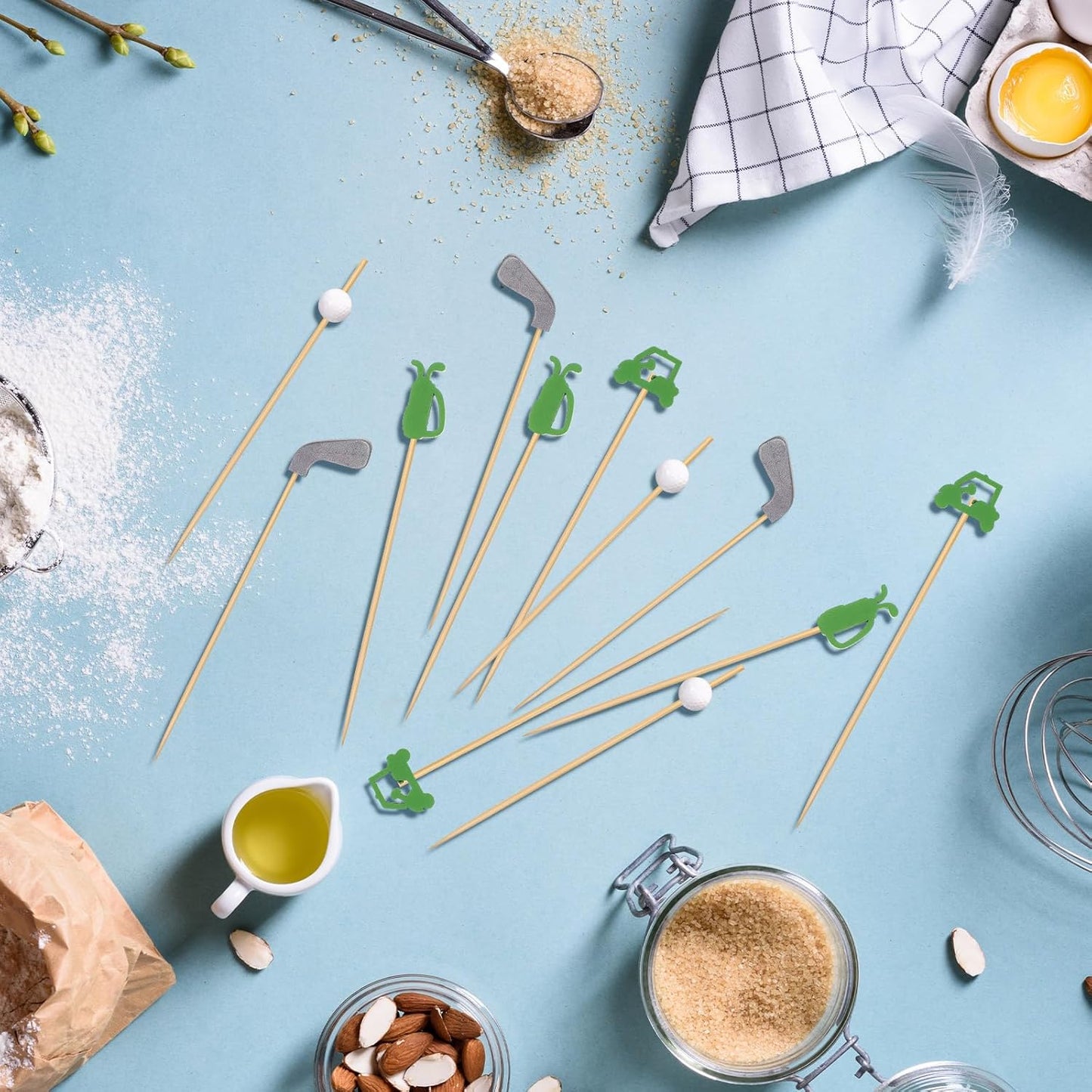 200 Pcs Golf Cocktail Picks 4.7" Toothpick for Appetizer Drink Stirrer Birthday Party Decor Cupcake Topper Sandwich Fruit Skewer Bamboo Stick Club Catered Event Buffet Party (Golf Combo)