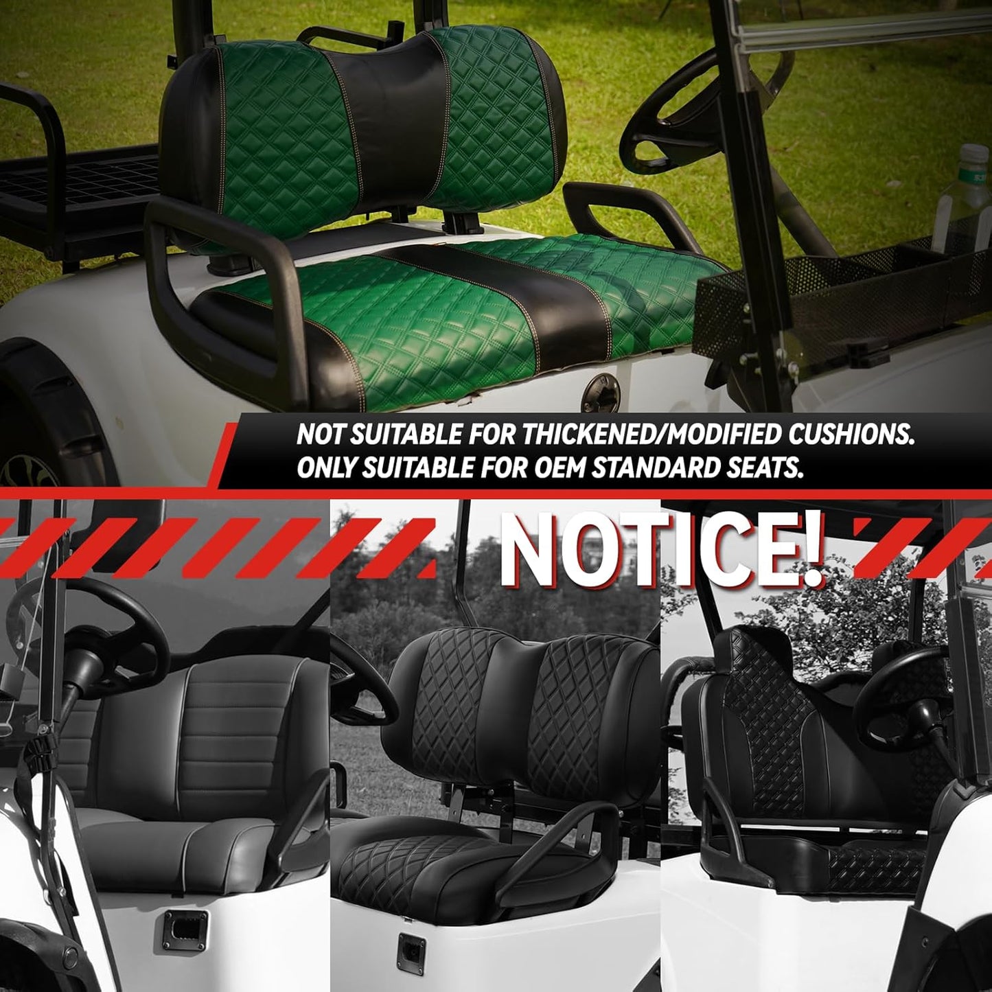 Golf Cart Front Seat Covers for Yamaha Drive 2007-2016/Drive 2 2017+ Front OEM Universal Seat Cushion, Marine Grade Vinyl Leather Seat Covers/Easy to Install-Green(2PCS)