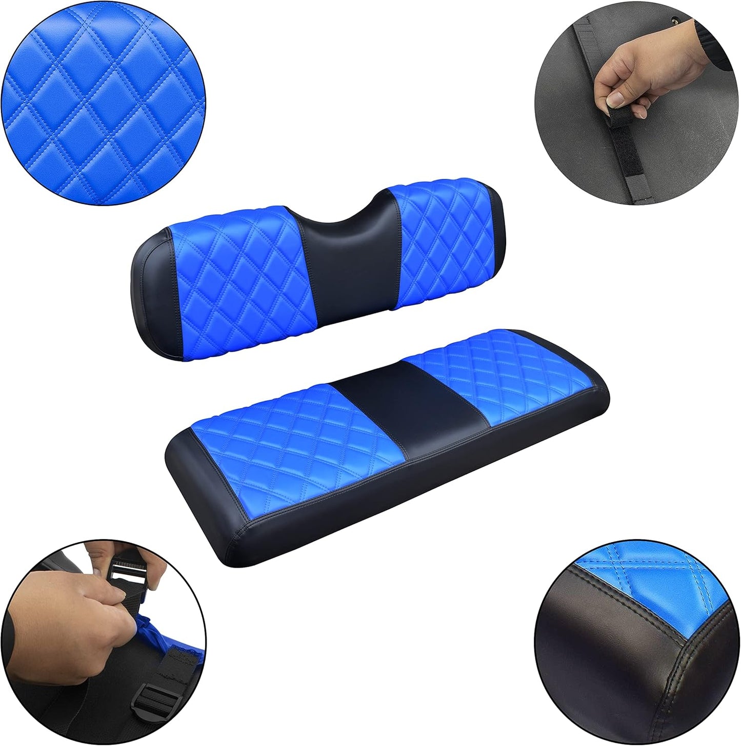 NOKINS Golf Cart Seat Covers Fit Club Car Precedent/DS/EZGO RXV/TXT/Yamaha Drive Aftermarket Standard Rear Seat Cushion, No Stapler, Multiple Colors&Breathable (Blue&Black)