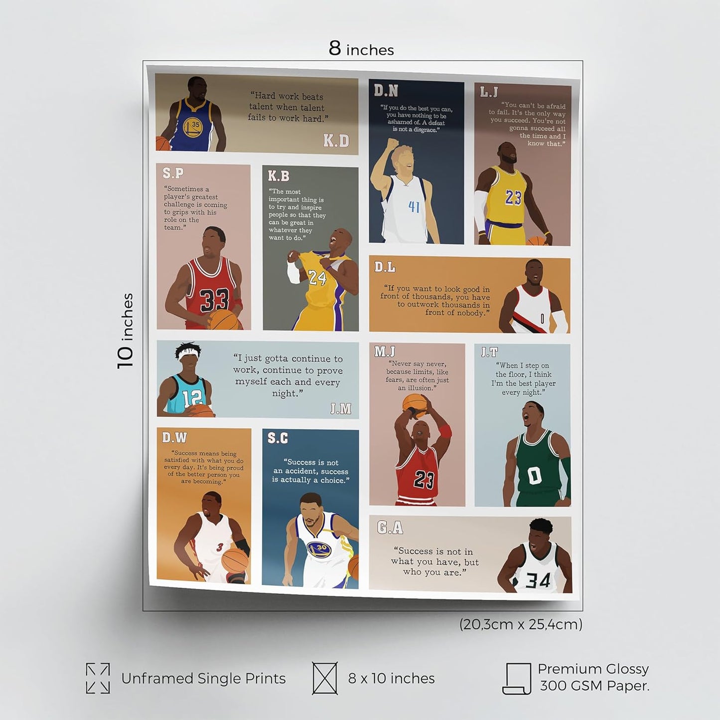 LOLUIS Motivational Basketball Superstar Hand-Drawn Artwork Sport Quote Wall Art Decorations (Unframed 8"x10", Basketball Inspirational)