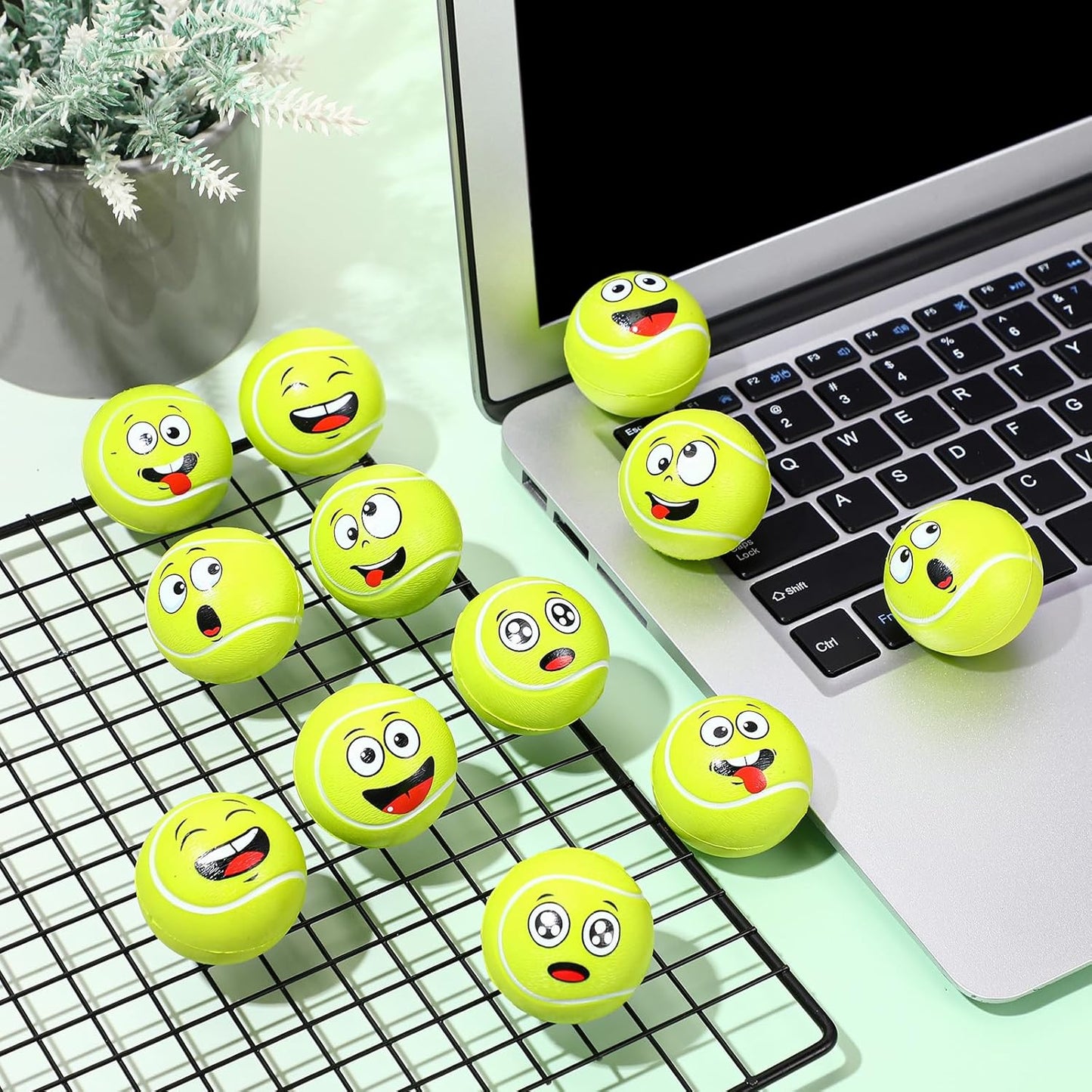 12 Pcs Mini Face Stress Balls for Boys Girls Sport Funny Face Squeeze Foam Balls for Stress and Anxiety Relief for Party Favors Birthday Gift Decoration(Tennis)