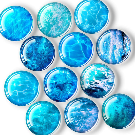 12 Pcs Glass Fridge Magnets Sticker, Cute Refrigerator Magnet, Small Whiteboard Magnets, Strong Fridge Magnets for Classroom, Kitchen, Office, Home and Cabinet (Ocean)