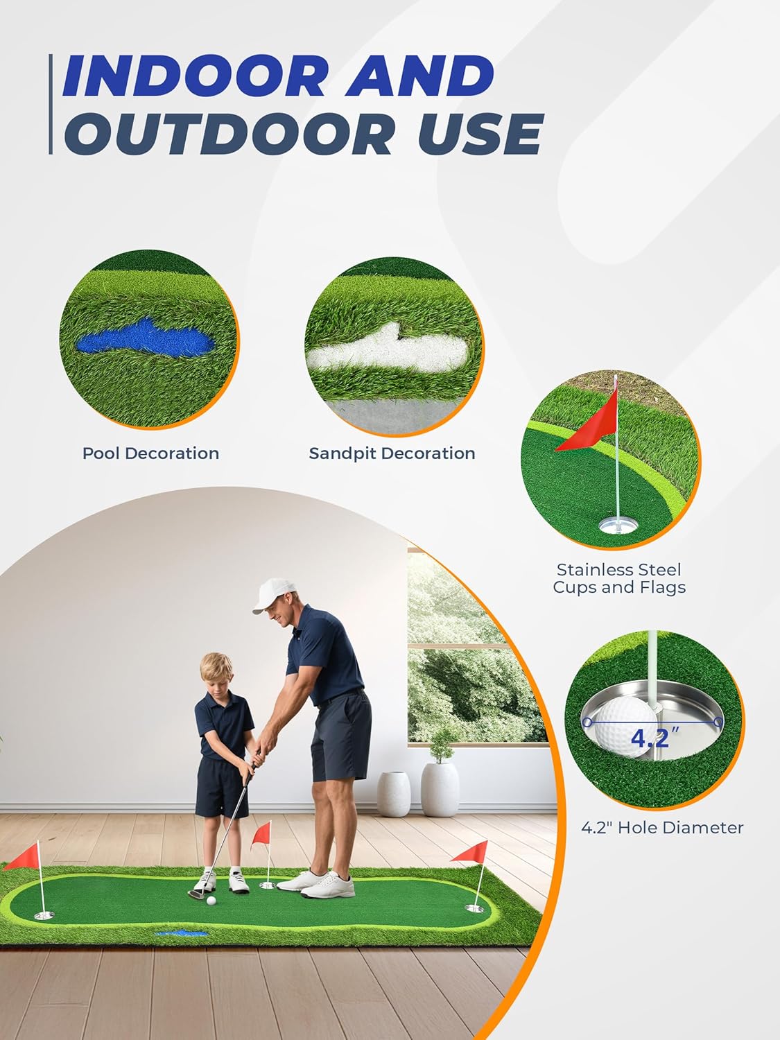 Golf Putting Green, Professional Grade Large Golfing Putting Mats with Sand Pit and Water Hazard for Indoor Outdoor