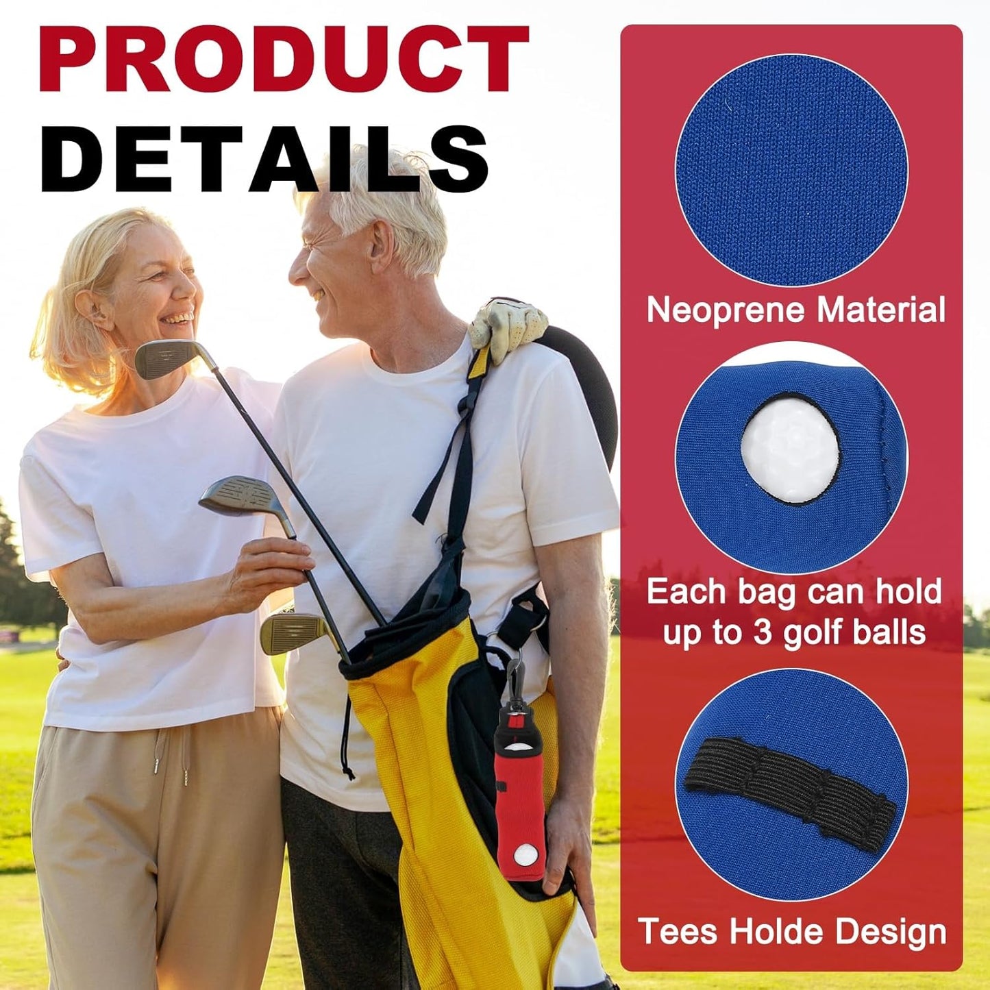 uxcell Golf Ball Carry Bag, Waist-Mounted Storage Bag Neoprene Golf Tee Holder Pouch with Lightweight Hook for Men and Women