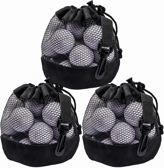 3PCS Golf Ball Bags with Drawstring, Nylon Mesh Bag for Golf Balls, Design for Most Outdoor Storage