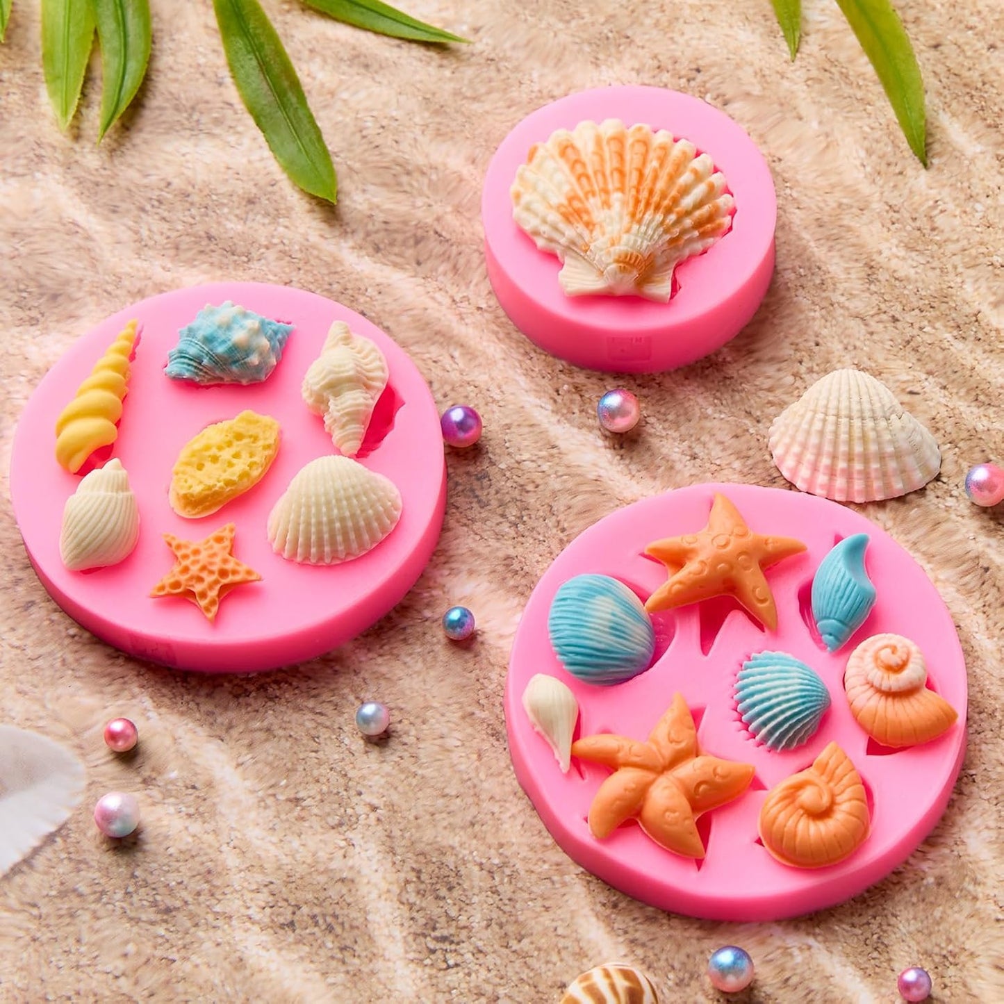 3 Pcs Marine Silicone Fondant Molds, Seashell Conch Starfish Chocolate Candy Molds for Cupcake Topper, Cake Pop Decoration and Clay Craft Making