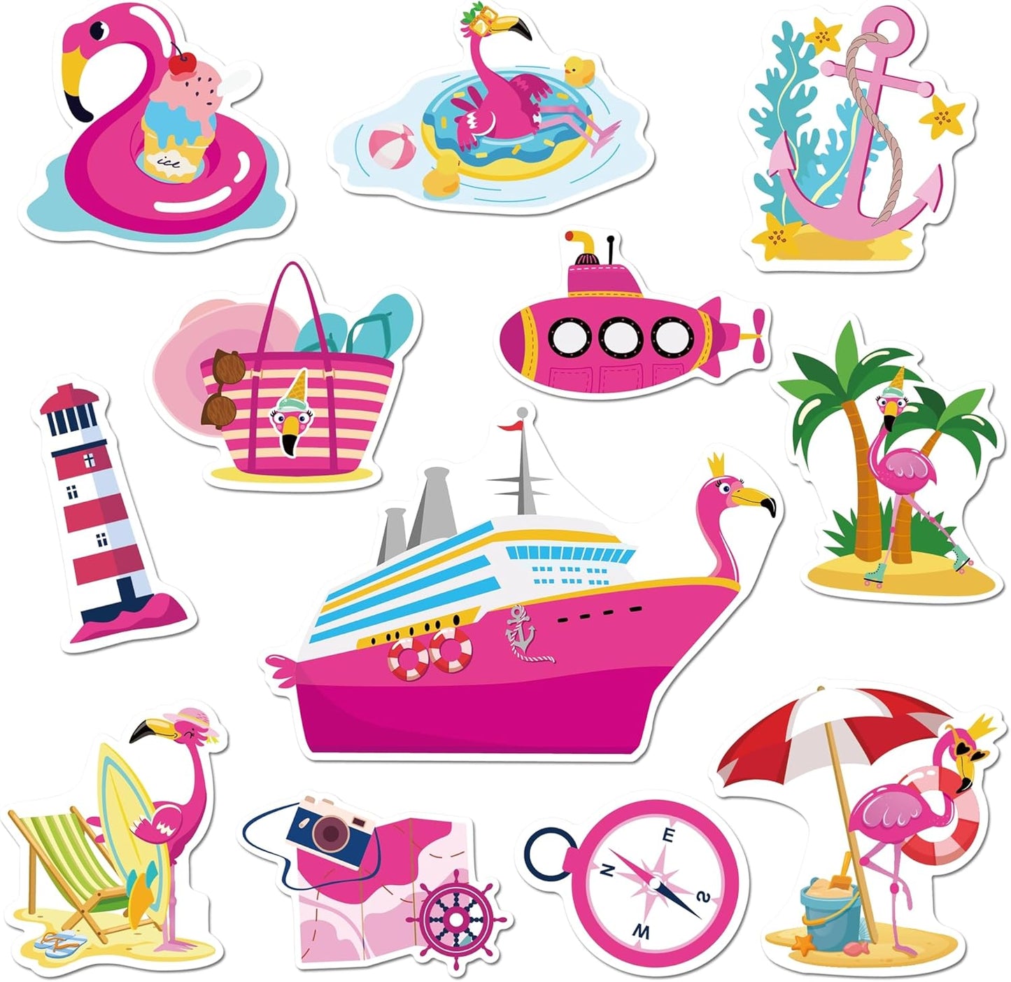 Cruise Door Decorations Magnetic, 12 Pcs Cute Flamingo Tropical Nautical Vacation Cruise Magnets, Fun Cruising Must Haves Magnetic Ship Cabin Door Signs Fridge Decor