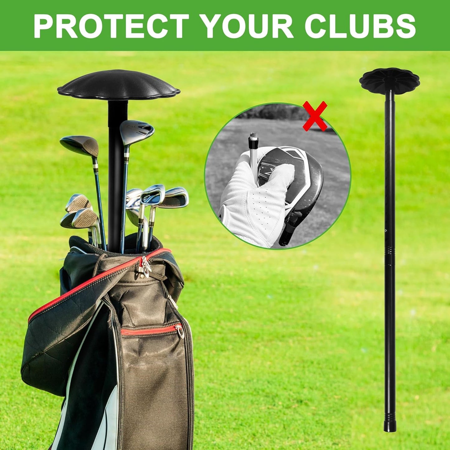 Golf Travel Bag Support Pole – Adjustable 27"–56" Telescopic Alloy Steel Support Rod with Protective Cap for Golf Club Travel Protection