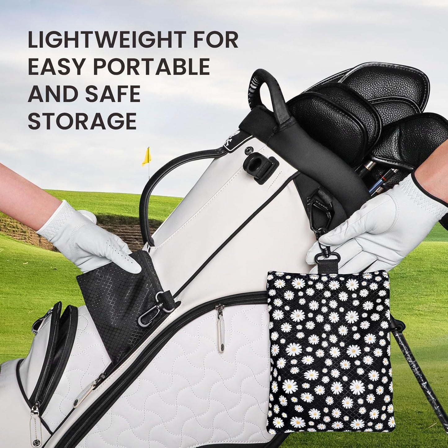 FINGER TEN Golf Pouch Bag for Valuables Tee Color with 4 Golf Pencil Pack, Zippered Pocket Gear Clip Hook to Bag