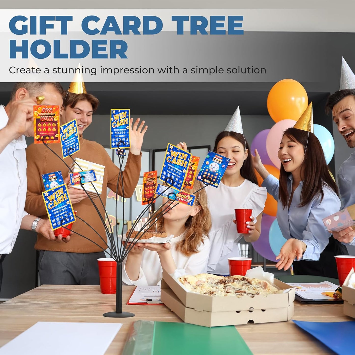 CraftyCrocodile Gift Card Tree Holder - Metal Display Stand with 11 Flexible Clips for Photos, Money, Lottery Tickets, Cards & Notes - Matte Black Finish