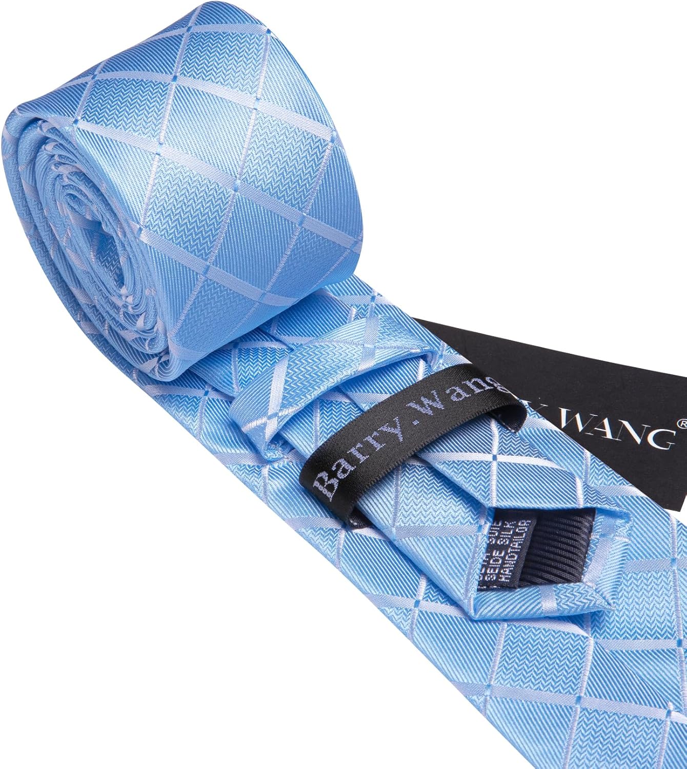 Barry.Wang Designer Classic Ties for Men Set Formal Pocket Square Cufflink Check Plaid