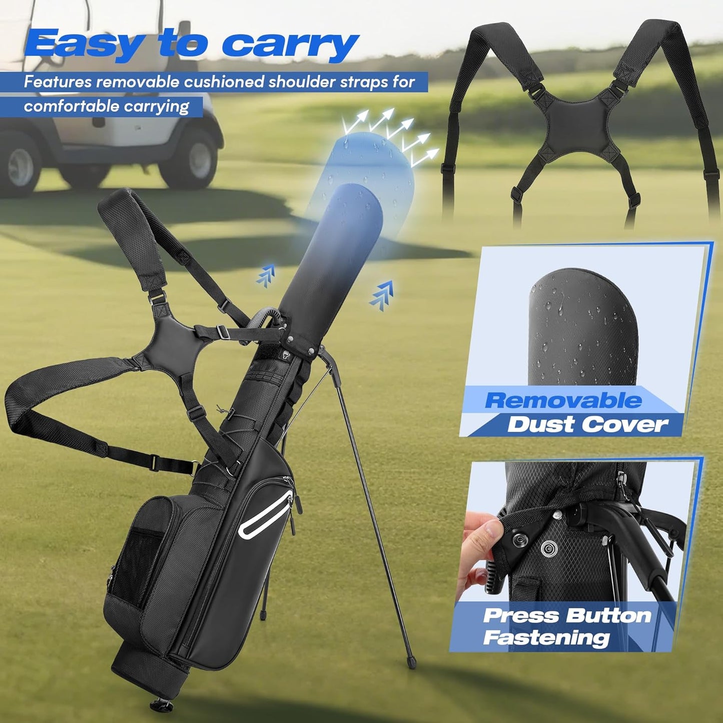 Golf Stand Bag Fit Up to 7 Clubs, Compact Design for Par 3 Courses and Driving Range, Lightweight Pitch and Putt Golf Bag, with Padded Double Strap, Rain Cover, Accessory Pockets