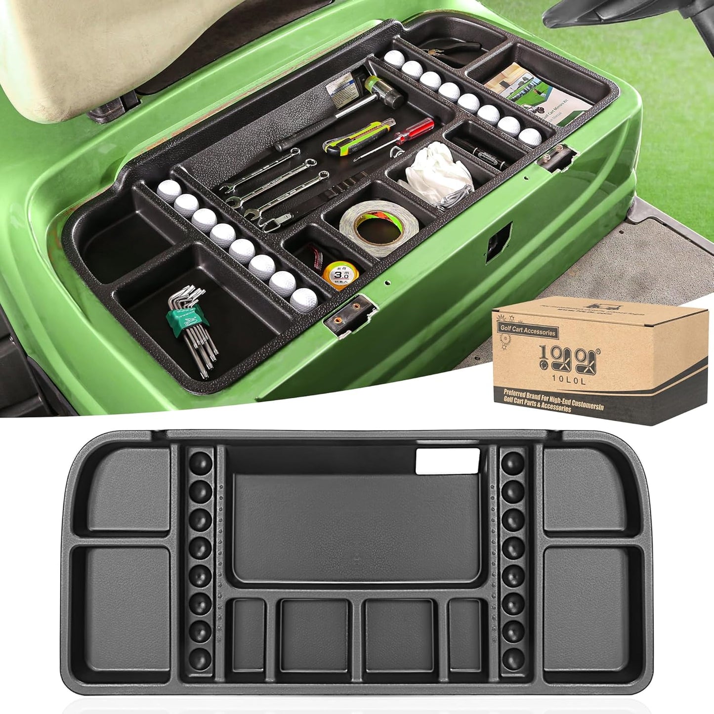 10L0L Golf Cart Under Seat Storage Tray Fits EZGO TXT, RXV, Club Car DS, Club Car Precedent, Yamaha G29, Electric Vehicle with Original Trojan Battery Underseat Organizer Container Holder Plate