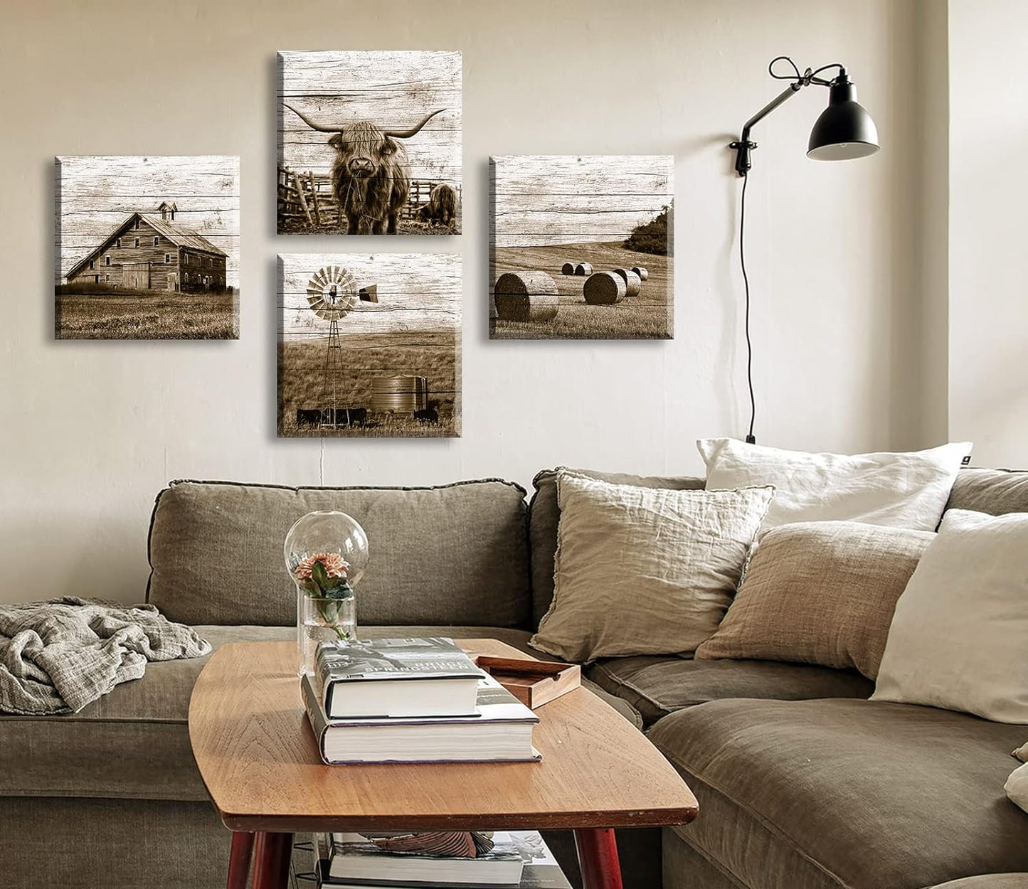 DJSYLIFE Western Decor Farmhouse Wall Decor Highland Cow Wall Art Rustic Painting Poster for Men's Bedroom Office Canvas Printed Poster Home Decoration Artwork 12" Wx12 Hx4