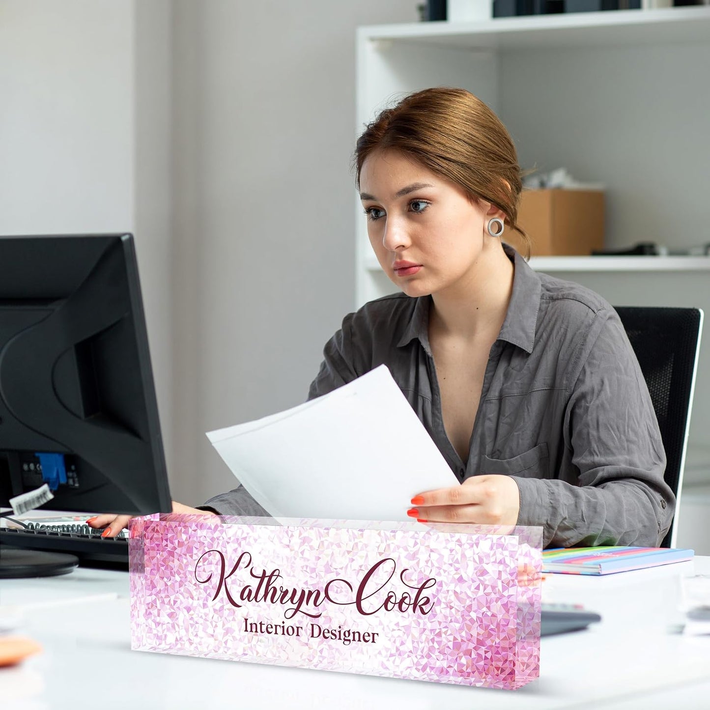 Name Plate for Desk, Desk Name Plate Personalized, Office Desk Decor for Women Men, Acrylic Desk Accessories Employee Appreciation Gifts The Office Gifts for Boss, Manager, Teacher