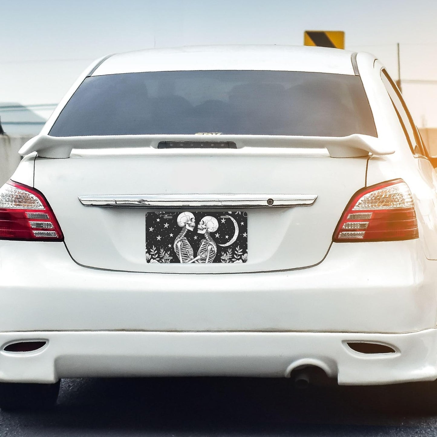 Front License Plate for Car Designs White Skull Flower Galaxy Stainless License Plate Cover Holder for Men Women Metal Aluminum Decorative Accessory Vanity Tag Standard 6 X 12 Inch (4 Holes)