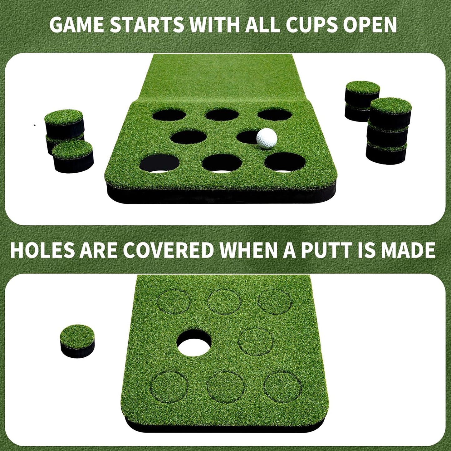 Wekin Indoor Putting Green Mat with 2 Putters, 2 Balls,12 Hole Covers, Golf Training Mat for Party Game, Great Gifts for Men