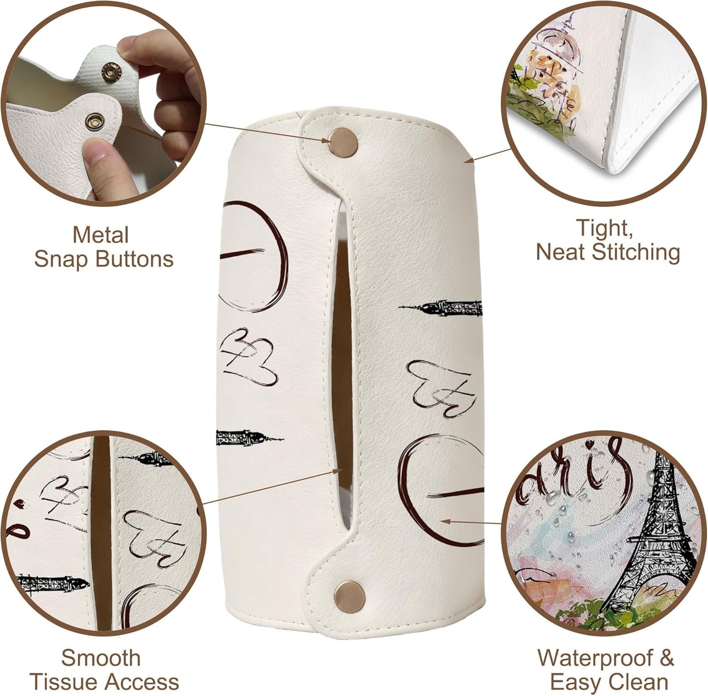 Paris Eiffel Tower Tissue Box Cover Holder – Rectangular Tissue Organizer, Decorative Napkin Box Case for Home, Office & Car