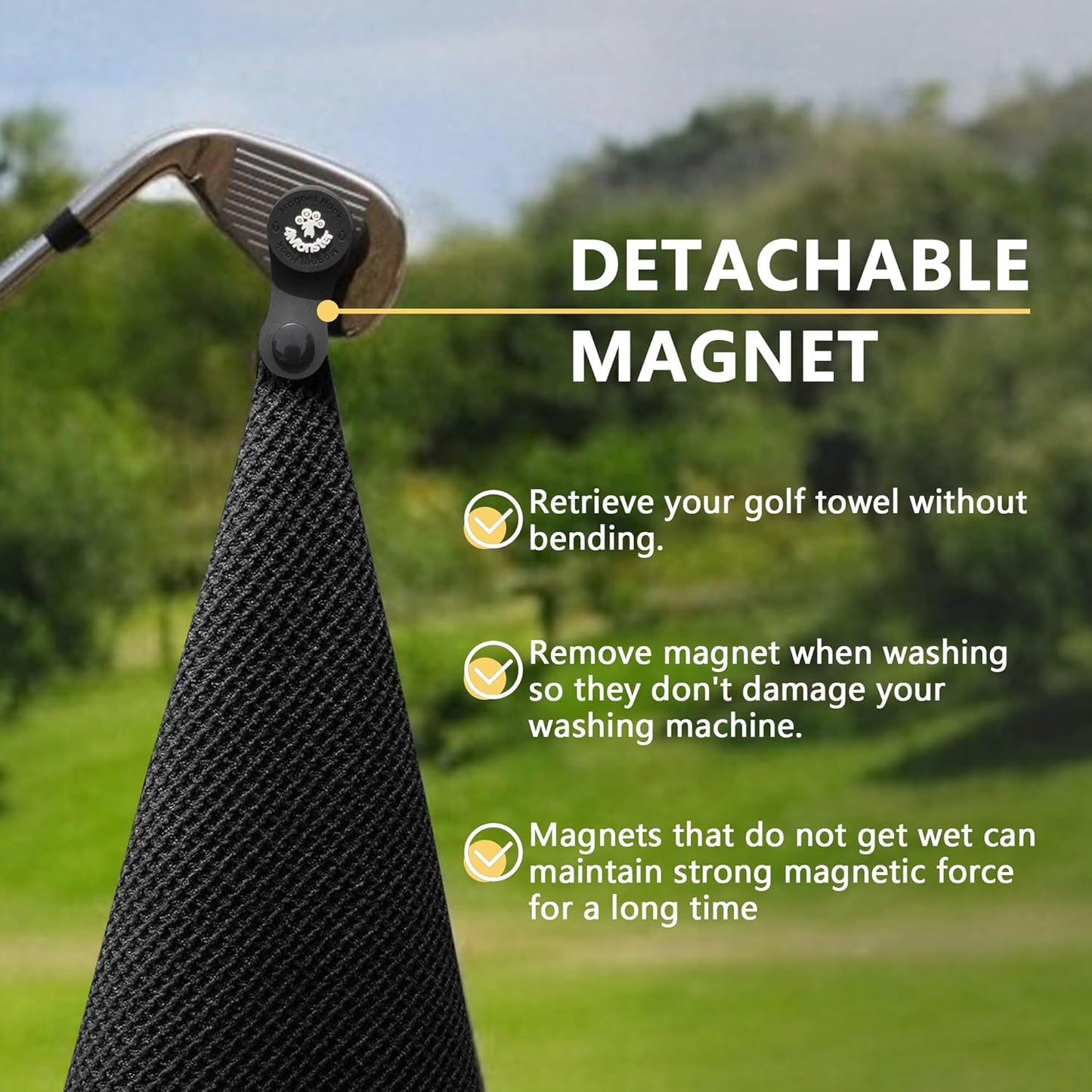 4Monster Golf Towels 3-Pack with Detachable Magnet and Portable Pouch, Quick-Dry Microfiber Golf Towel Set for Golf Bags,Custom Towel Gifts for Men or Women (3, Grey)