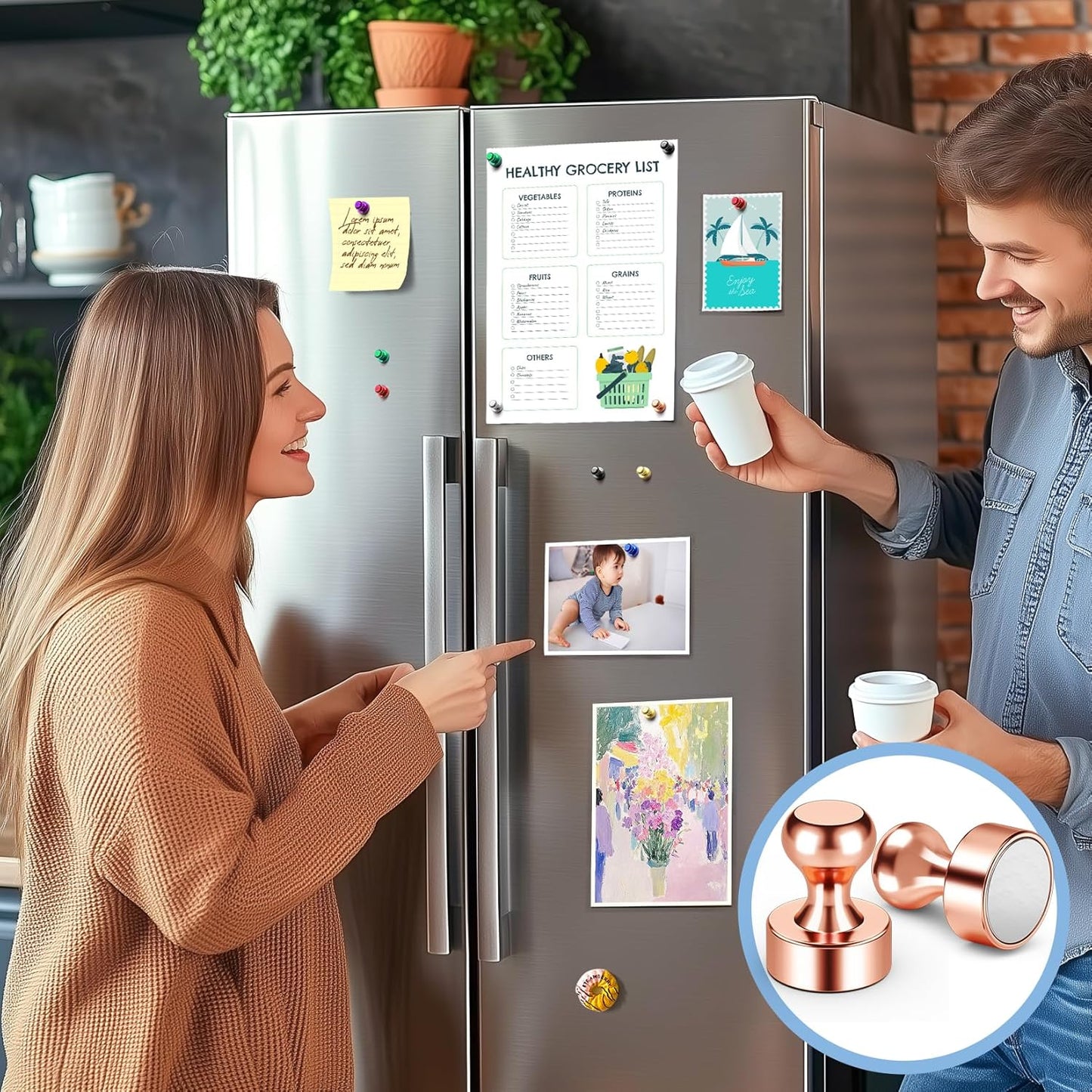 FINDMAG 16 Pack Whiteboard Magnets, Strong Neodymium Small Magnet for Craft, Multi-Use Refrigerator Magnet for Hanging, Fridge, Kitchen (Rose Gold)