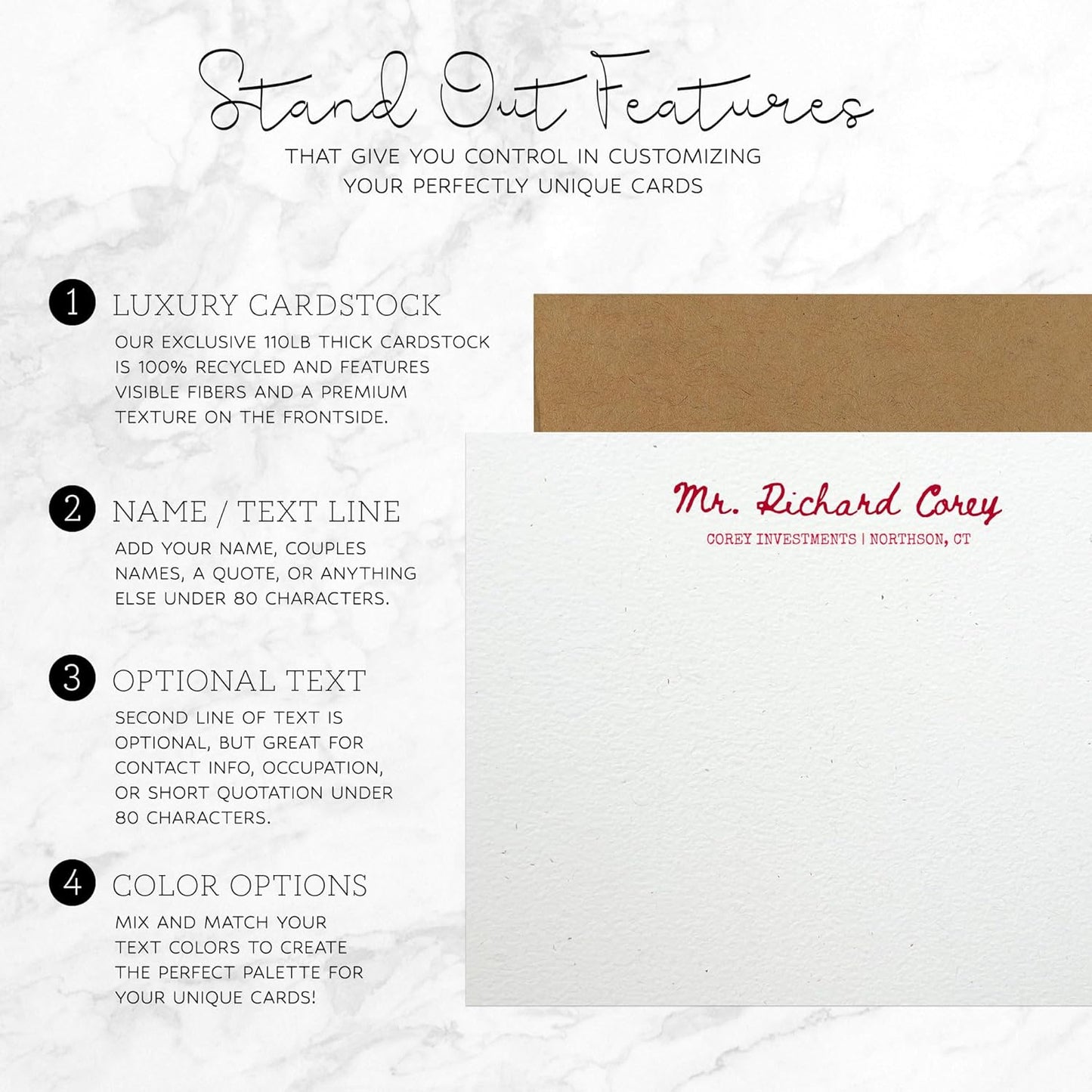 Personalized Note Cards – Custom Flat Stationery Set with Name – Personalized Thank You Cards – Elegant Personalized Stationery for Women (Richard Corey)