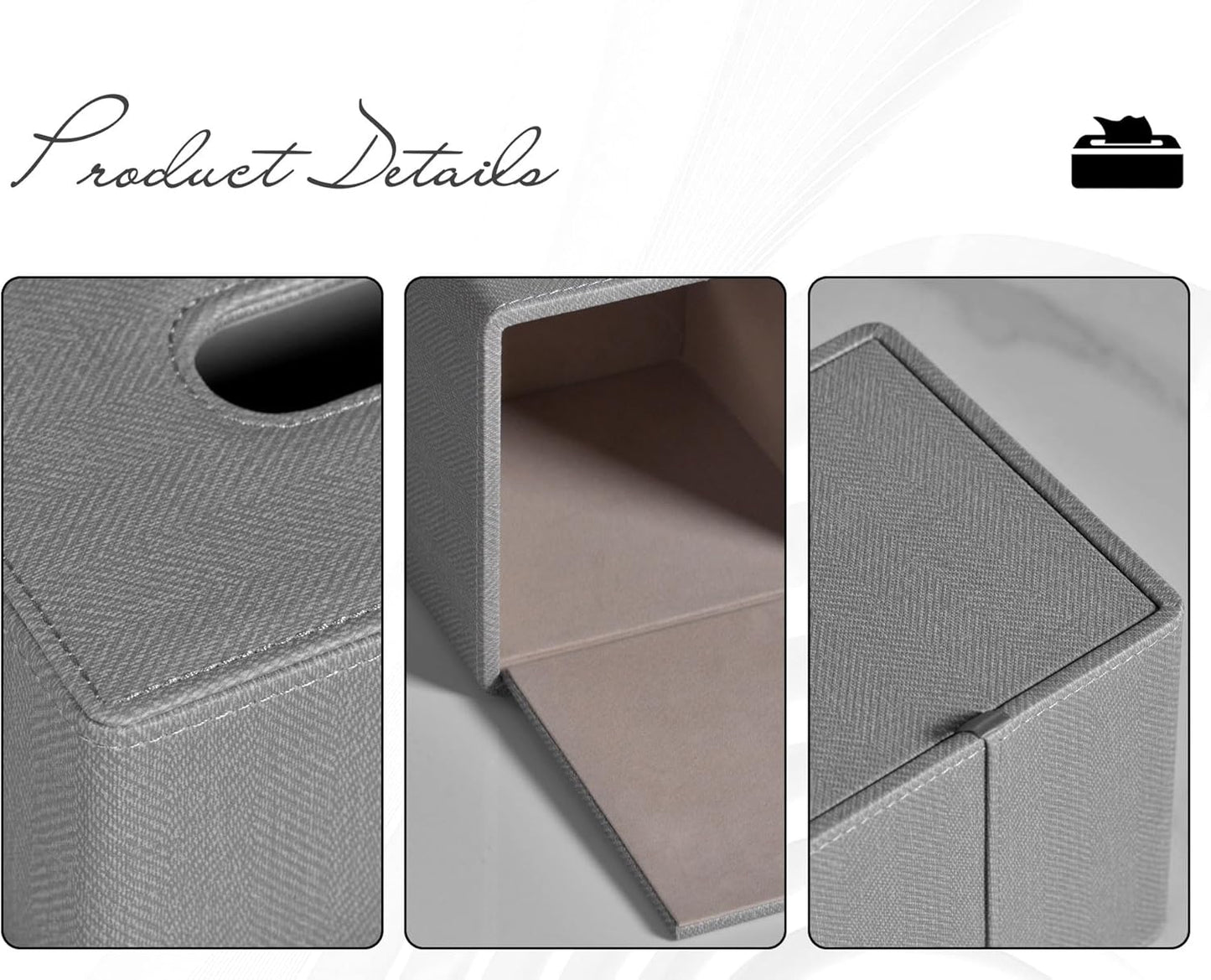 Tissue Box Cover Square PU Leather Facial Tissue Box Holder for Dresser Bathroom Decor (Linen Grey)