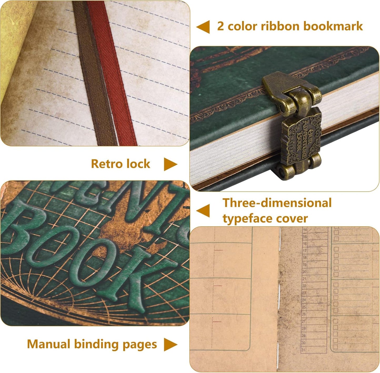 Adventure Book Handcrafted Leather-Bound Scrapbook,Tailored for Preserving Cherished Moments,Gift for Couples' Anniversaries,Weddings,Globetrotters,Birthdays&Note-taking Gifts (Darkolivegreen)