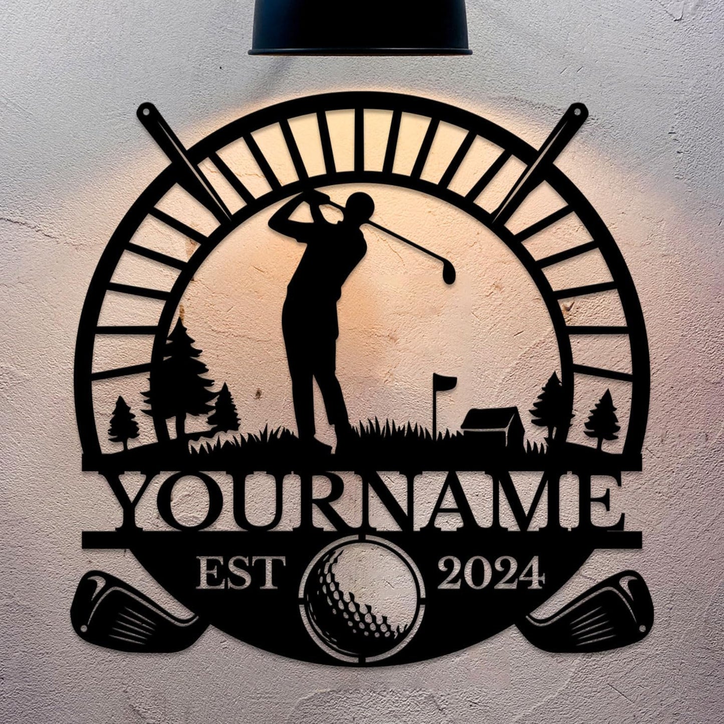 Golf Art Metal Signs,Custom Golf Metal Name Signs,Personalized Golf Signs,Black Golf Metal Wall Art Signs,Golfball Home Outdoor Metal Signs (Style D)